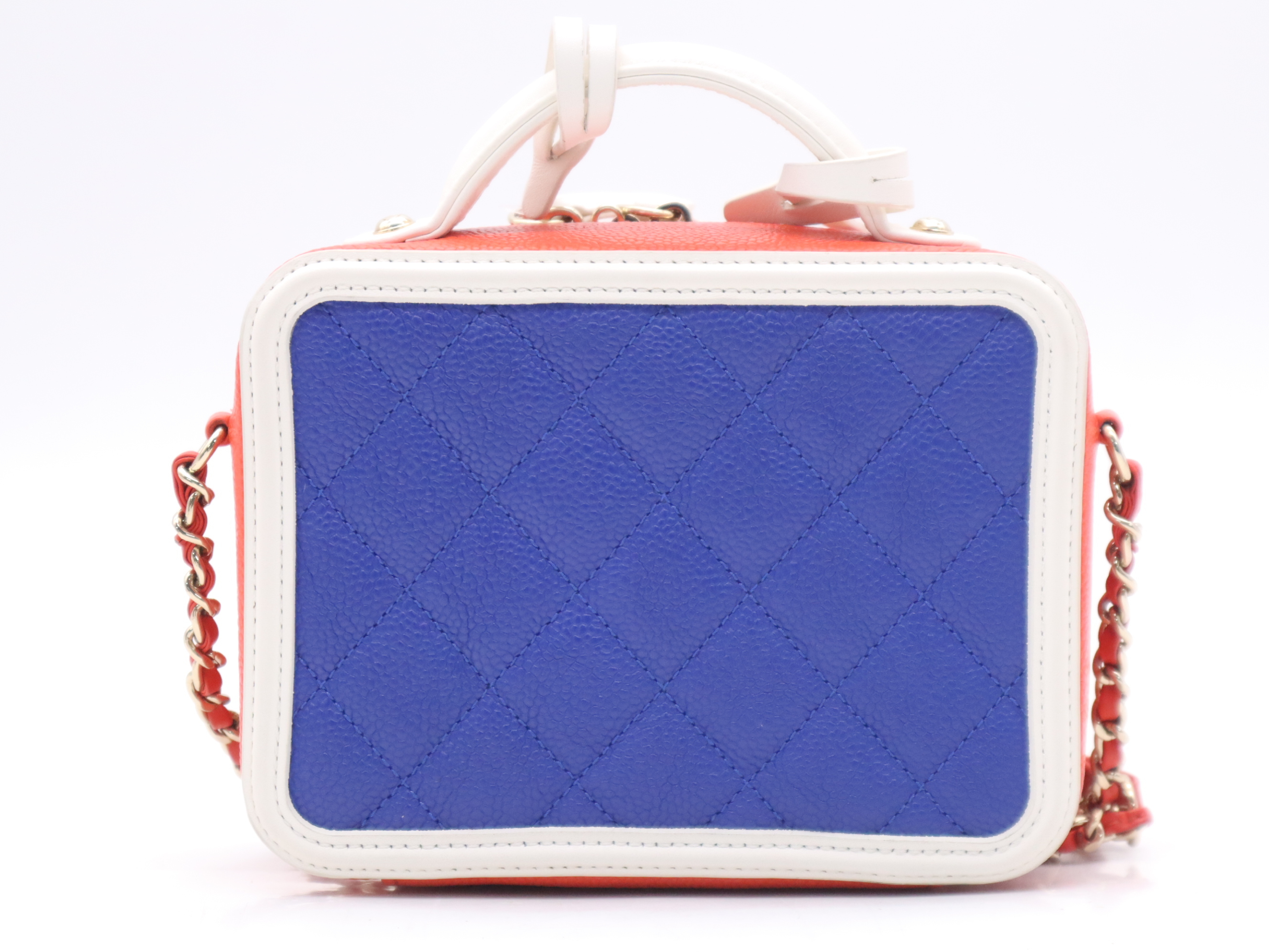 A93342 Caviar Skin Coco Mark CC Filigree Small Vanity Bag Red Blue White Gold Hardware Includes padlock, key, clochette x2, and card. Seal included. Vanity bag. — view 2