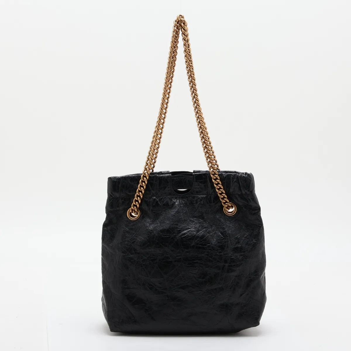 Crushed Leather Chain Shoulder Bag, Black, 742942 — view 2