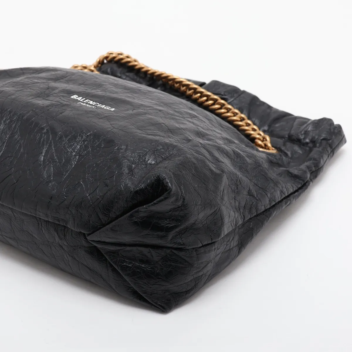 Crushed Leather Chain Shoulder Bag, Black, 742942 — view 3