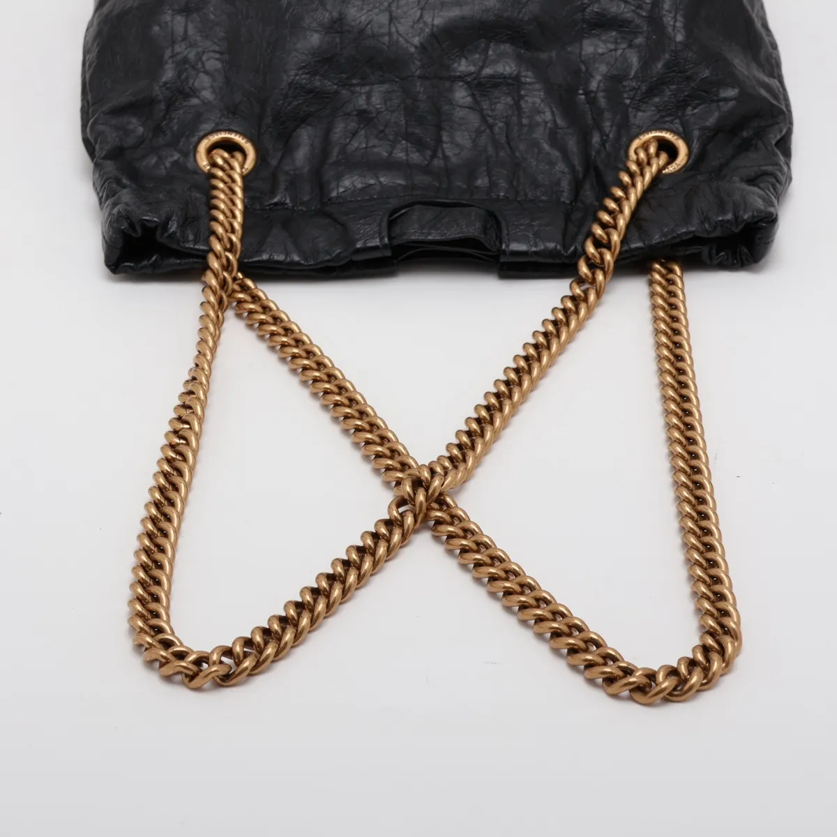 Crushed Leather Chain Shoulder Bag, Black, 742942 — view 5