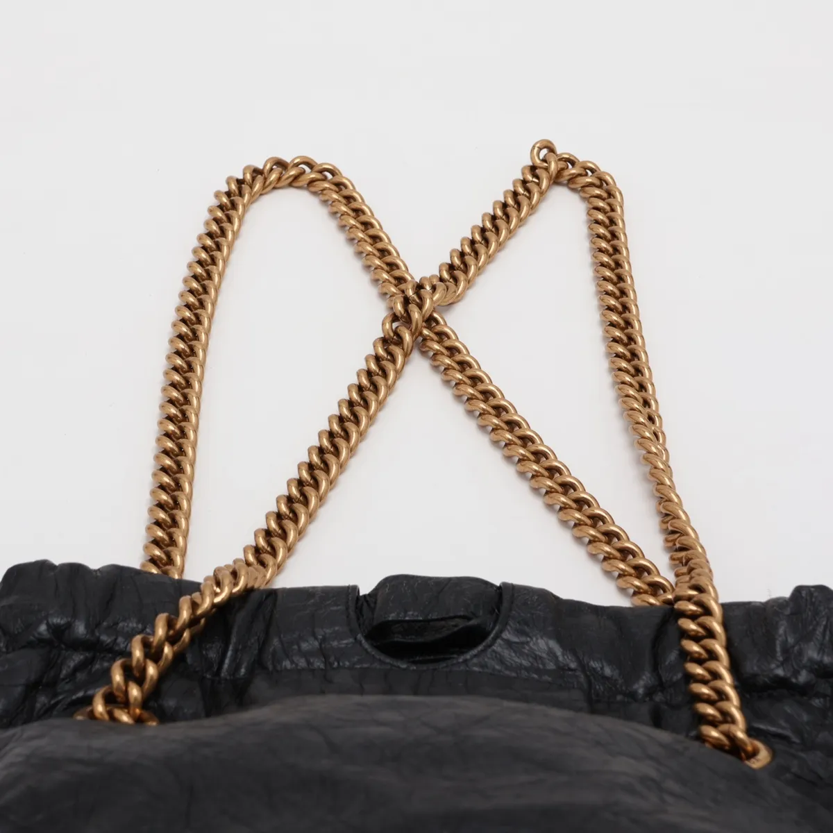 Crushed Leather Chain Shoulder Bag, Black, 742942 — view 6