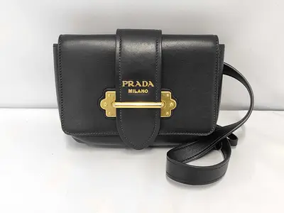 Cahier Belt Bag, Black Smooth Calf Leather, Gold Hardware