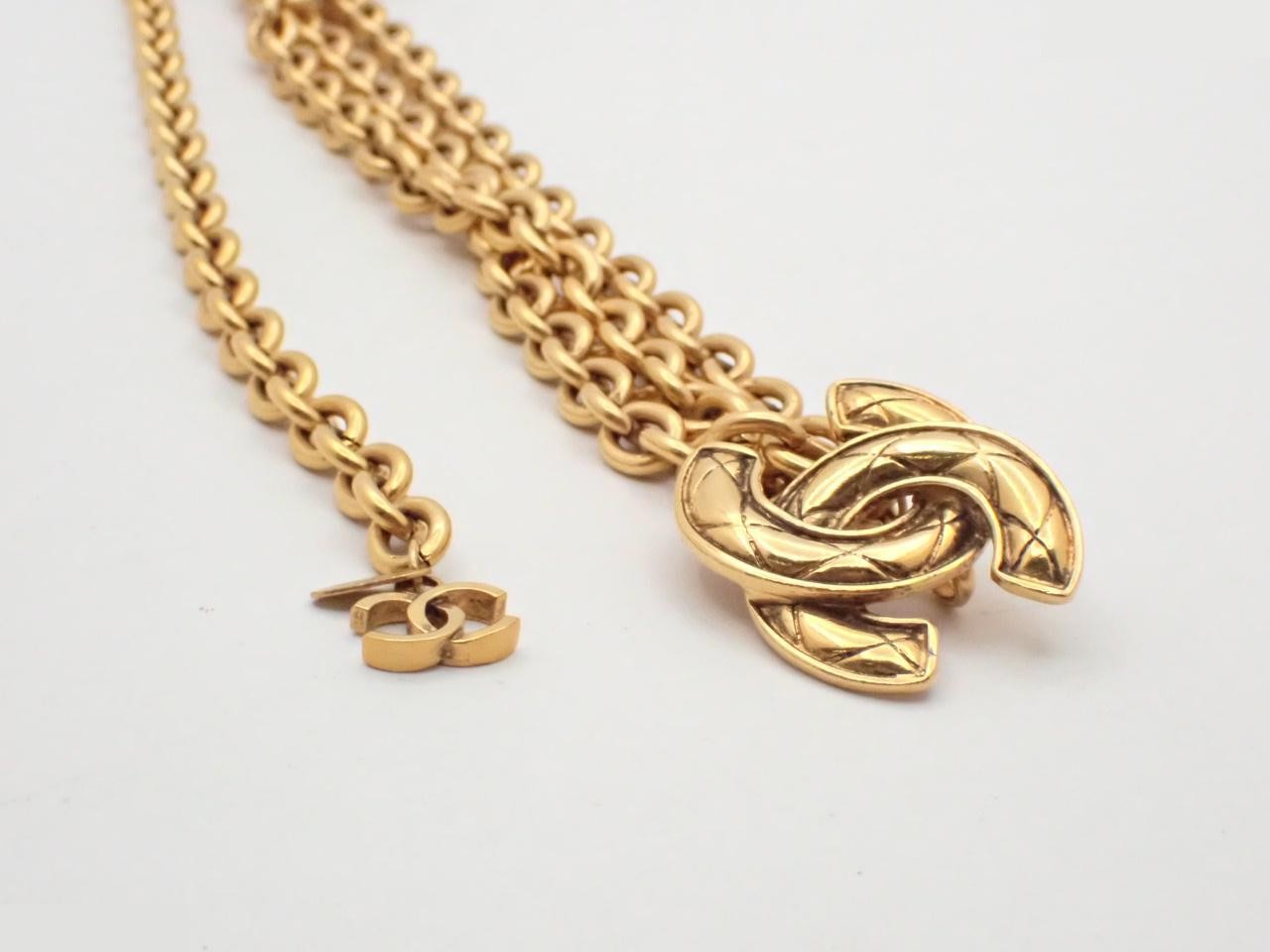 Vintage Chain Belt, Coco Mark, Gold Plated, Approx. 80cm in Length — view 3