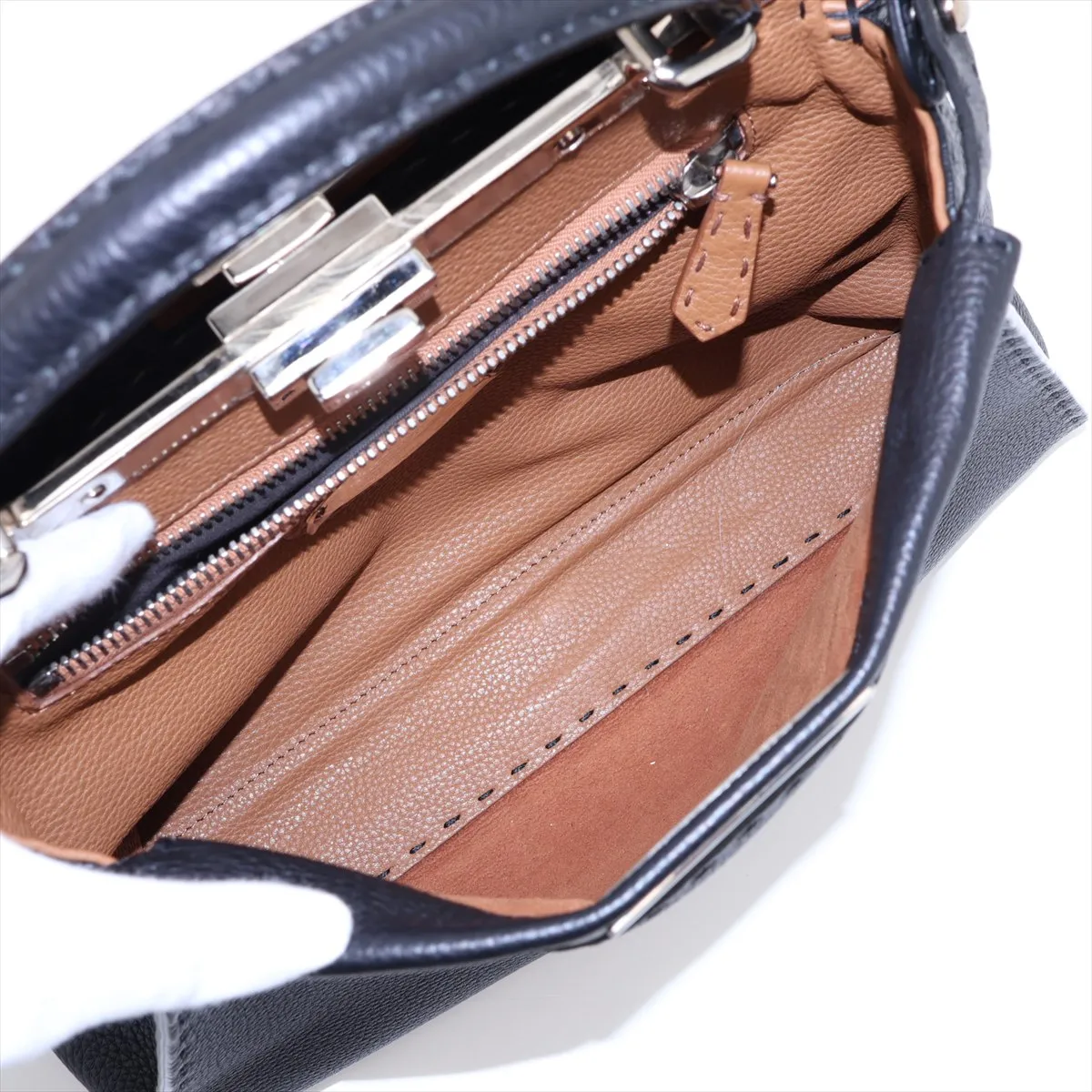 Peekaboo Regular Selleria Leather 2-Way Handbag, Black 8BN226 — view 8