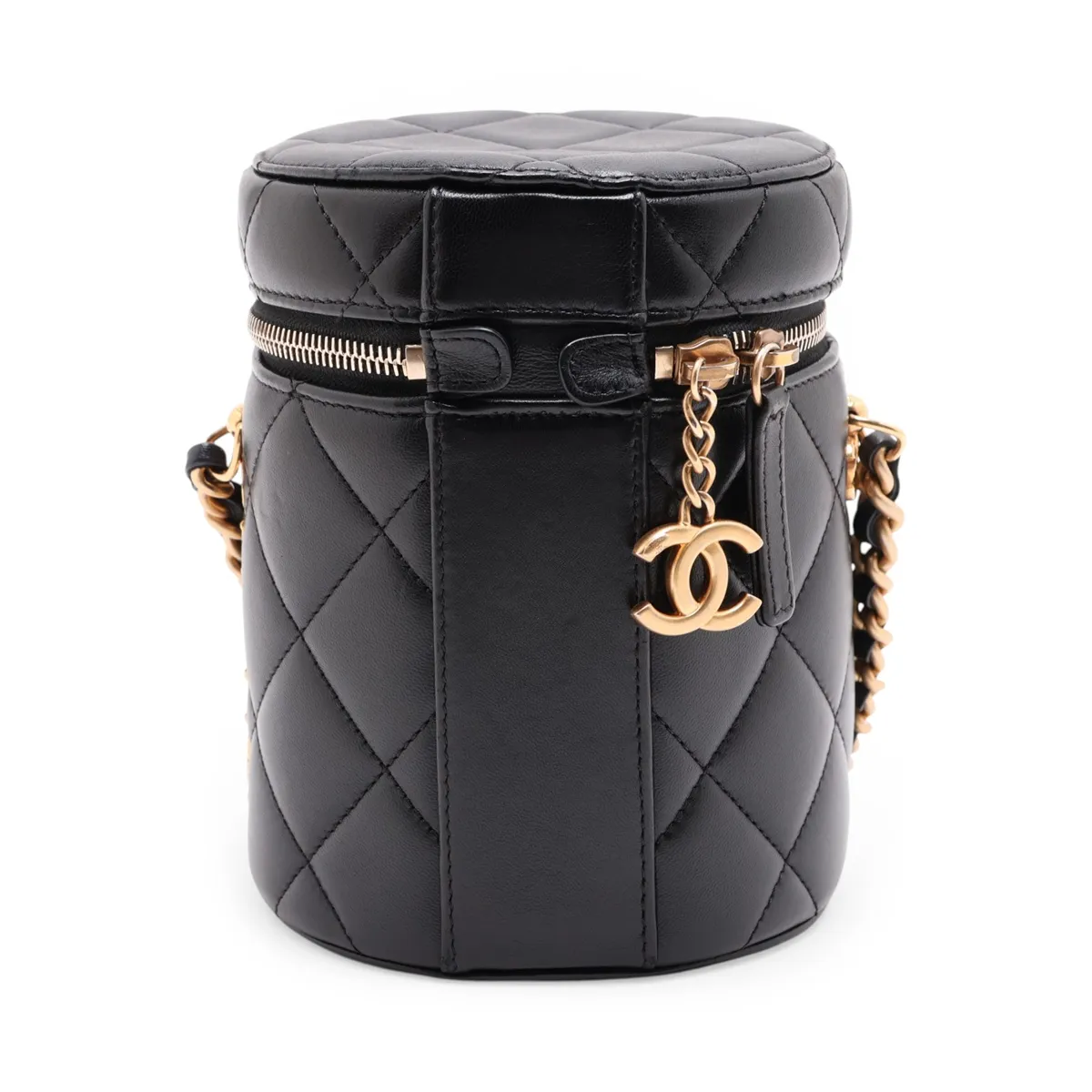 Matelassé Lambskin Chain Shoulder Bag, Black with Gold Hardware, P6EHEPL2, Random Plate — view 2