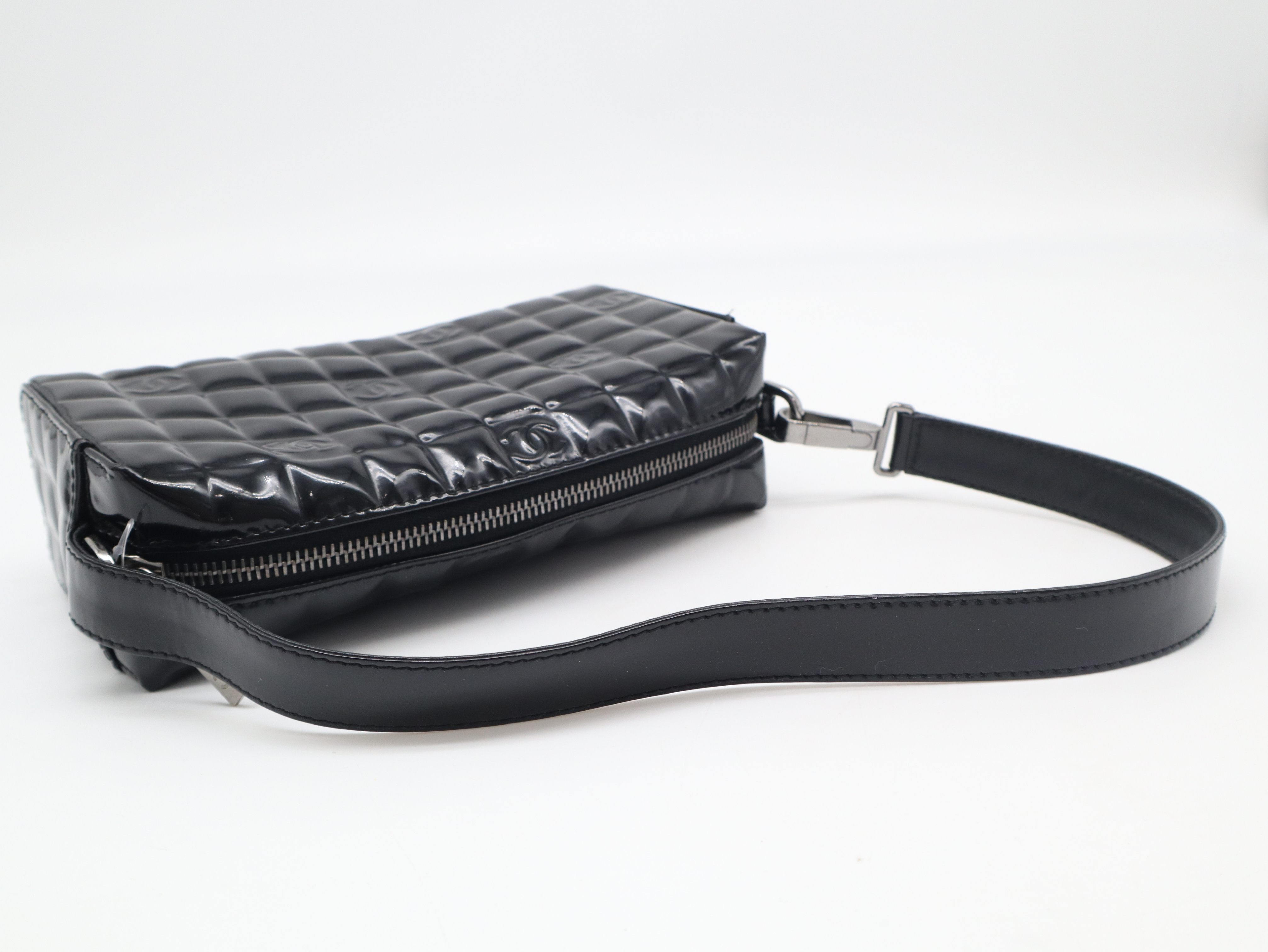Patent Leather Chocolate Bar Shoulder Bag, Black, Seal 8388821 Shoulder Bag — view 6