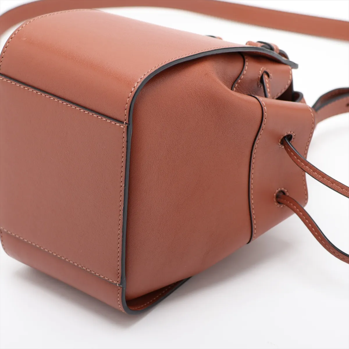 Hammock Drawstring Mini Leather 2-Way Shoulder Bag, Brown — view 3