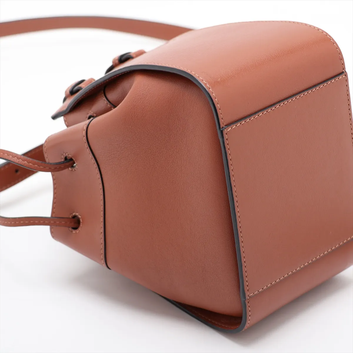 Hammock Drawstring Mini Leather 2-Way Shoulder Bag, Brown — view 4