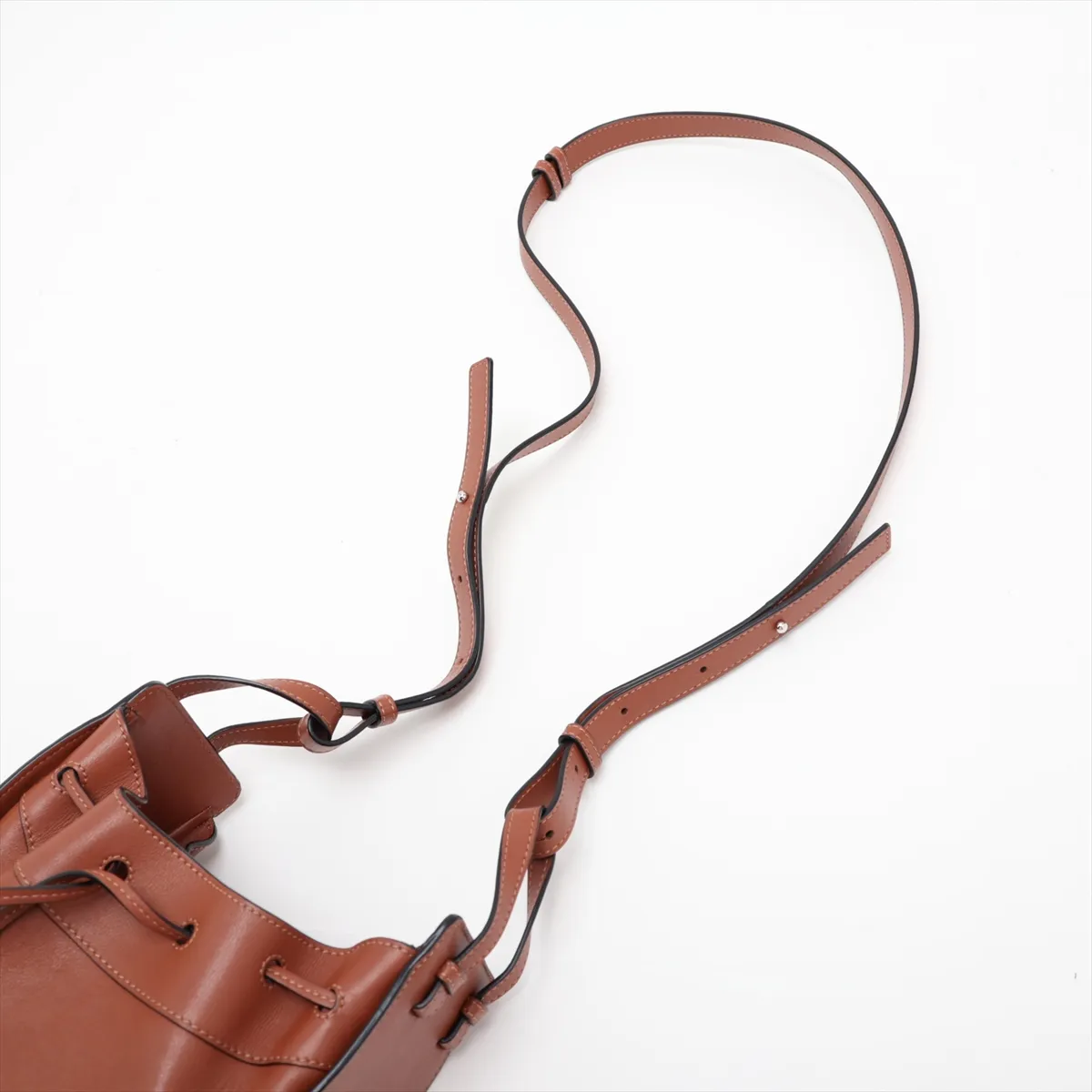 Hammock Drawstring Mini Leather 2-Way Shoulder Bag, Brown — view 7