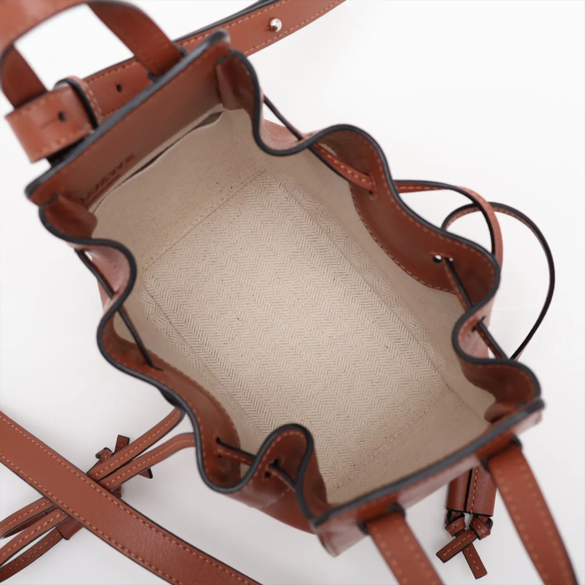 Hammock Drawstring Mini Leather 2-Way Shoulder Bag, Brown — view 8