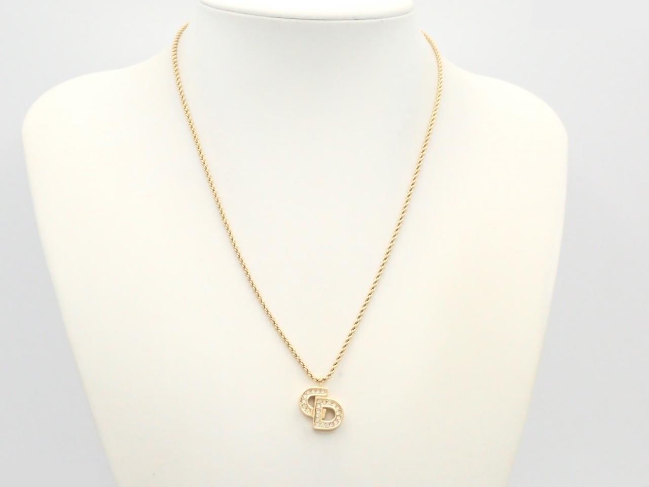 CD logo rhinestone necklace/pendant, approximately 47cm neck circumference. — view 3
