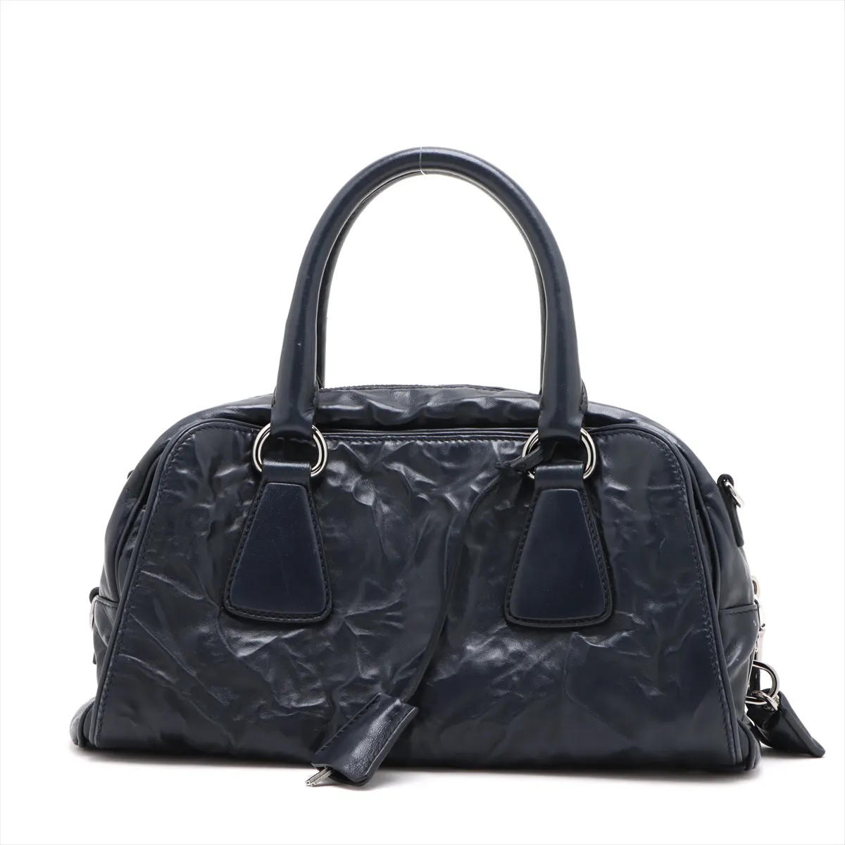 Leather 2-Way Handbag, Navy — view 2
