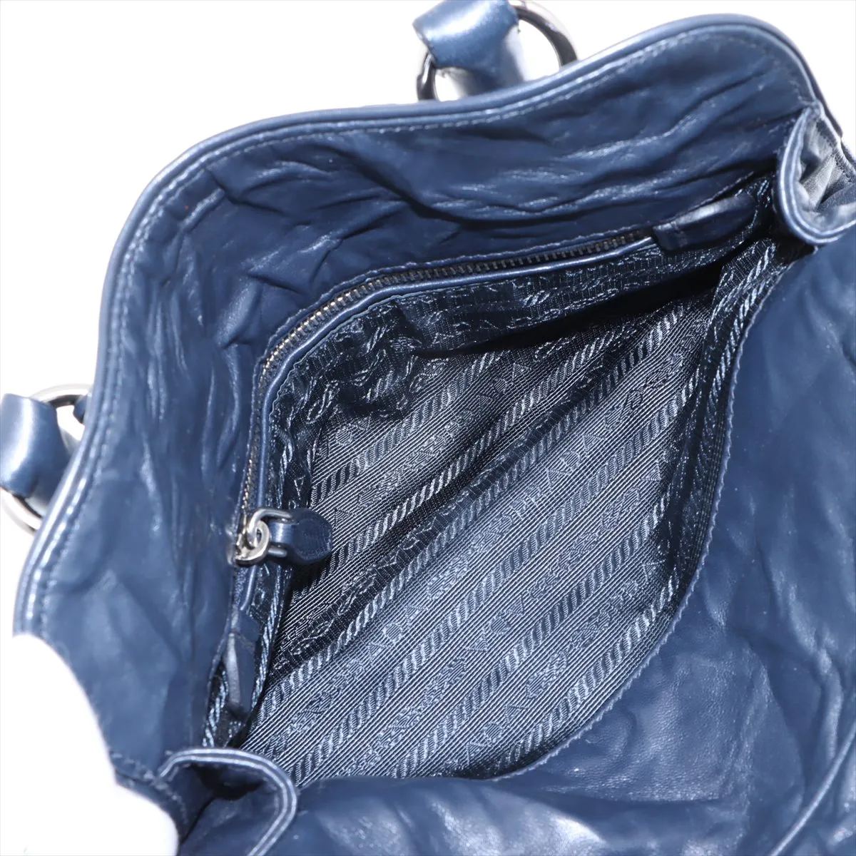 Leather 2-Way Handbag, Navy — view 11
