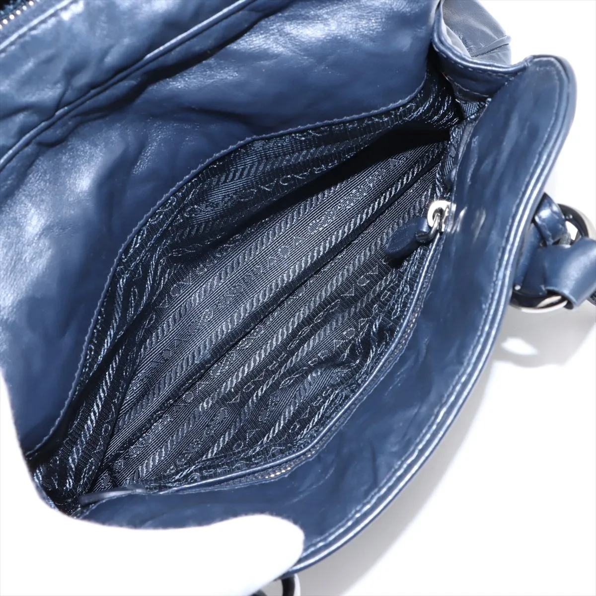 Leather 2-Way Handbag, Navy — view 13
