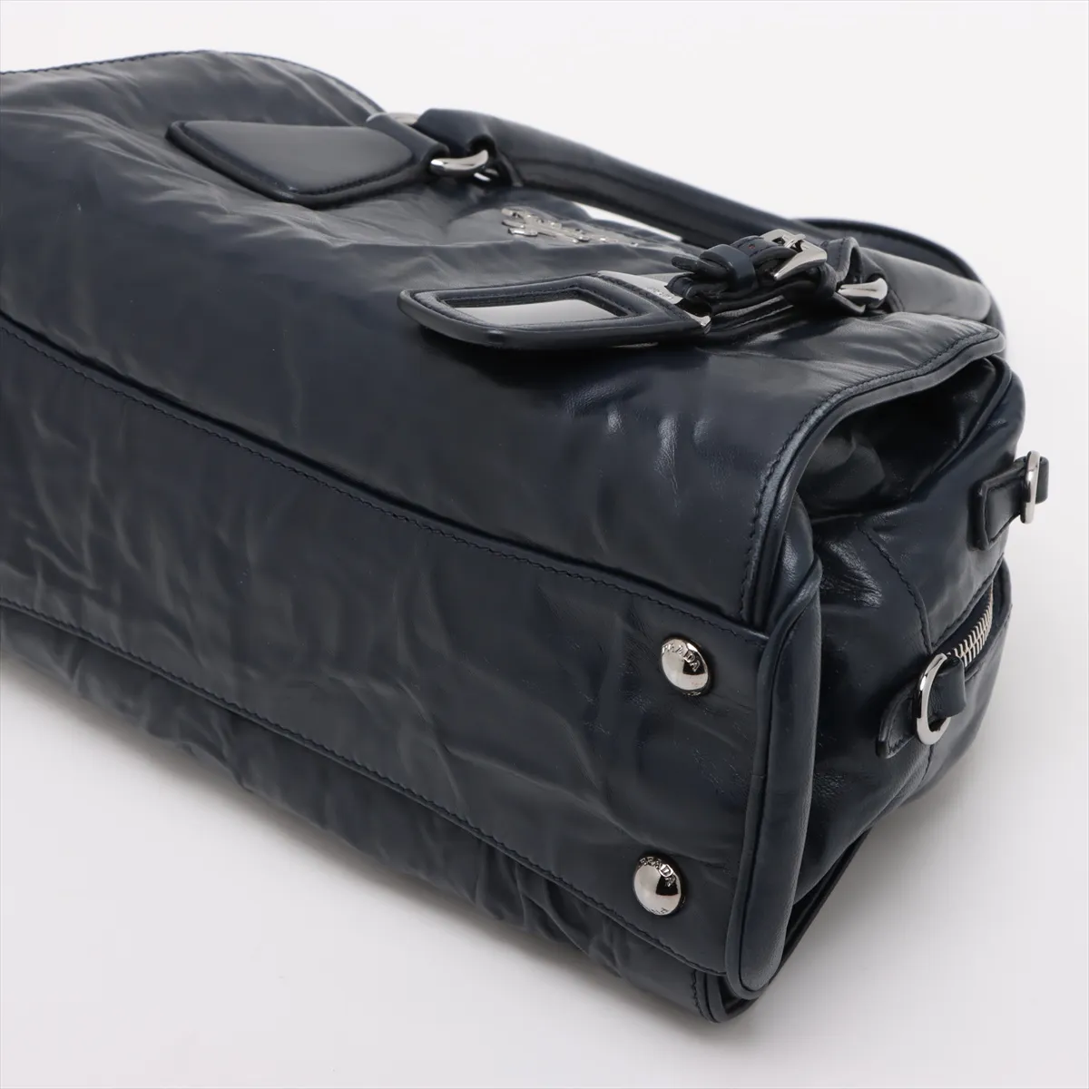 Leather 2-Way Handbag, Navy — view 3