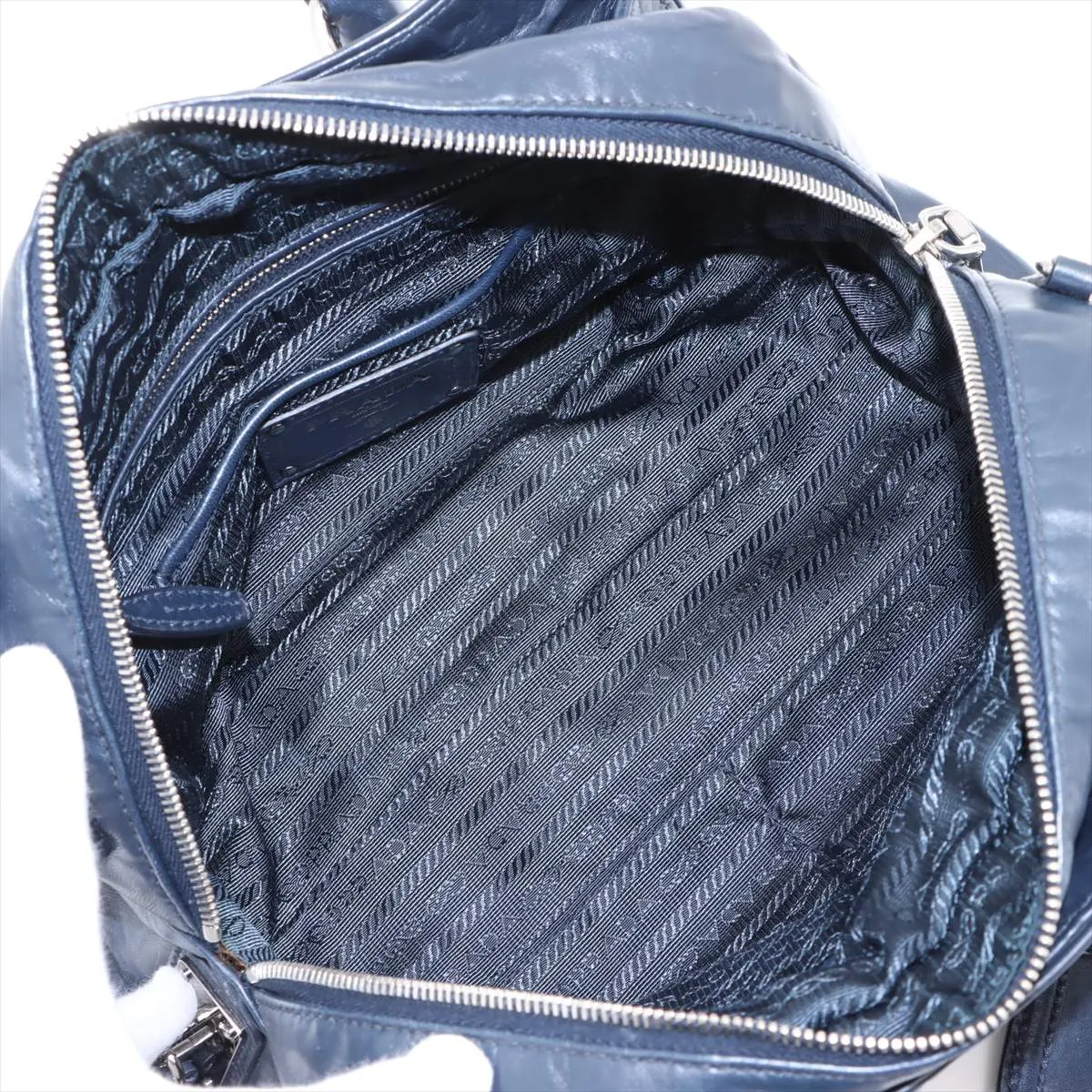 Leather 2-Way Handbag, Navy — view 8