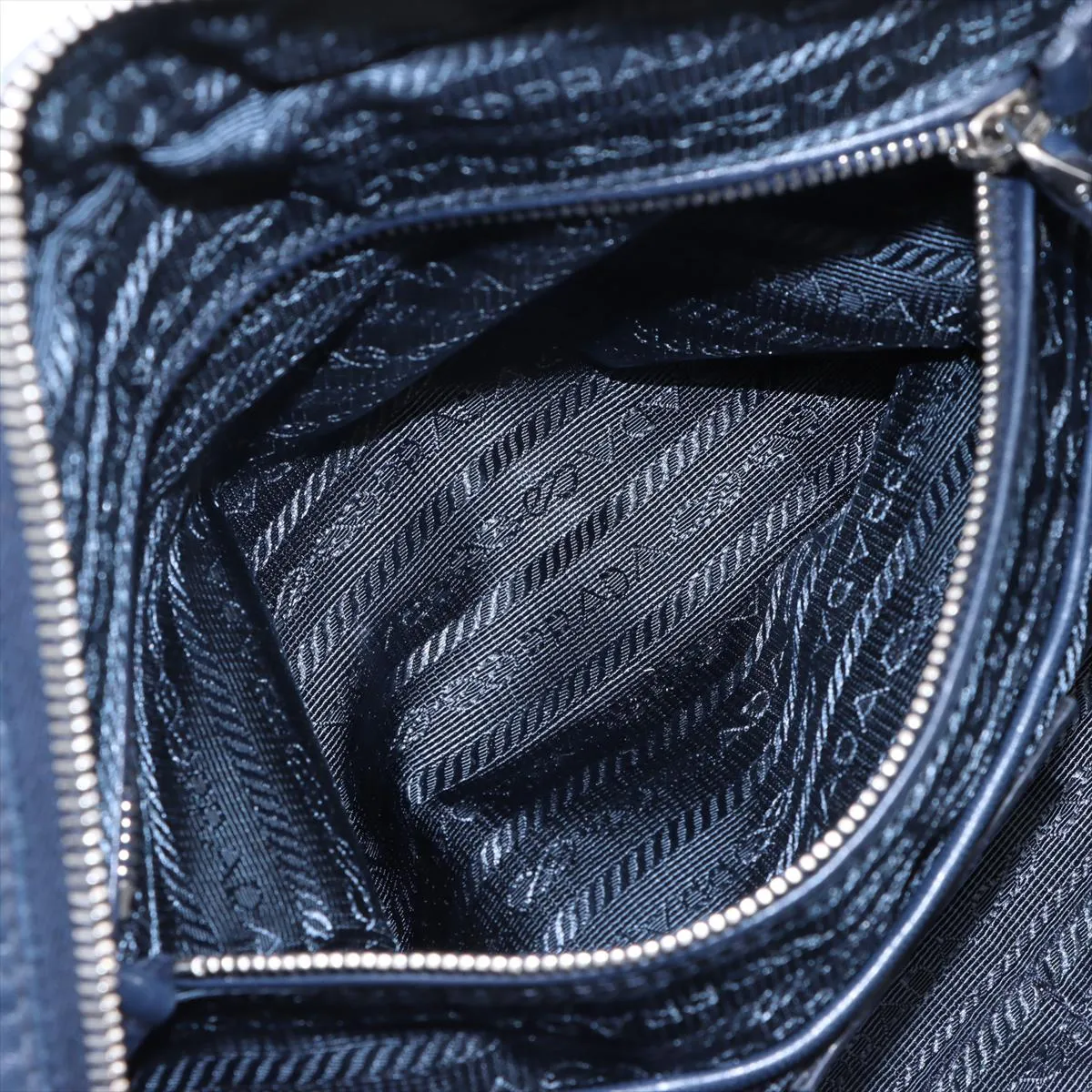 Leather 2-Way Handbag, Navy — view 9