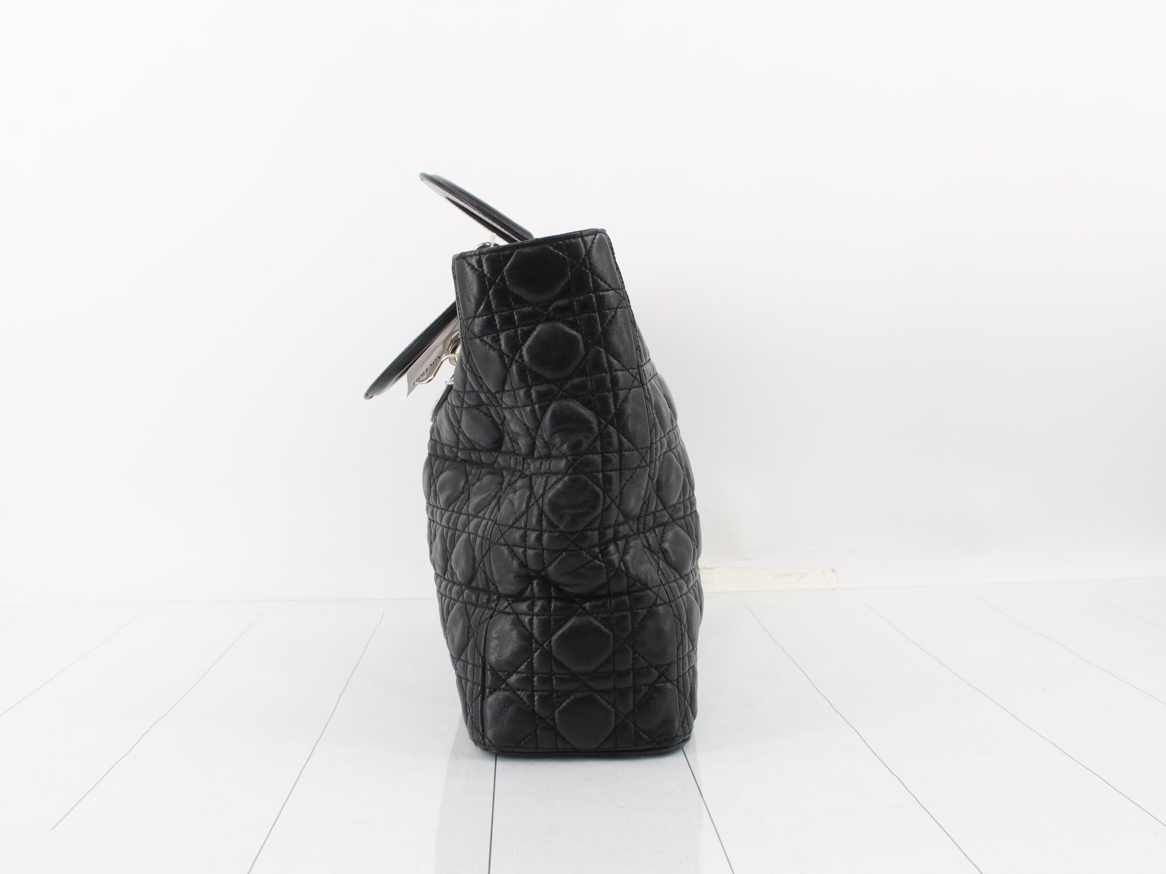 Lady Dior handbag, leather, black — view 3