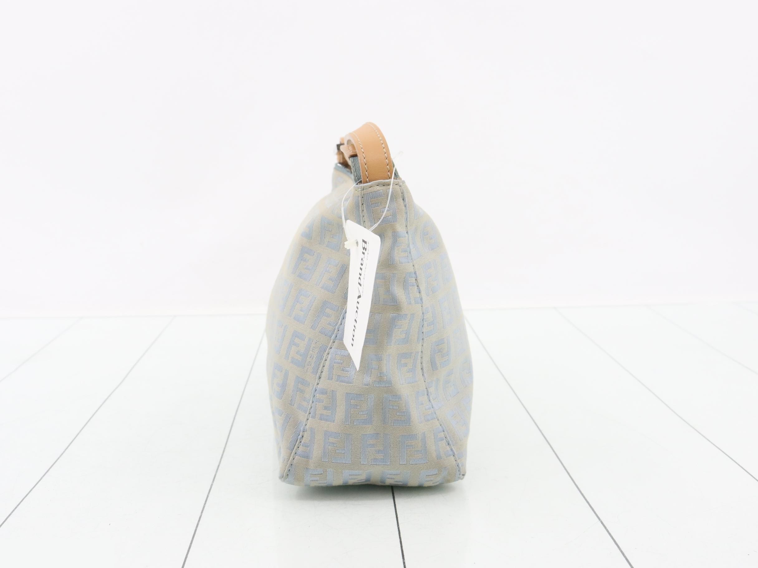 Zucchino Shoulder Bag, Canvas/Calfskin, Blue — view 3
