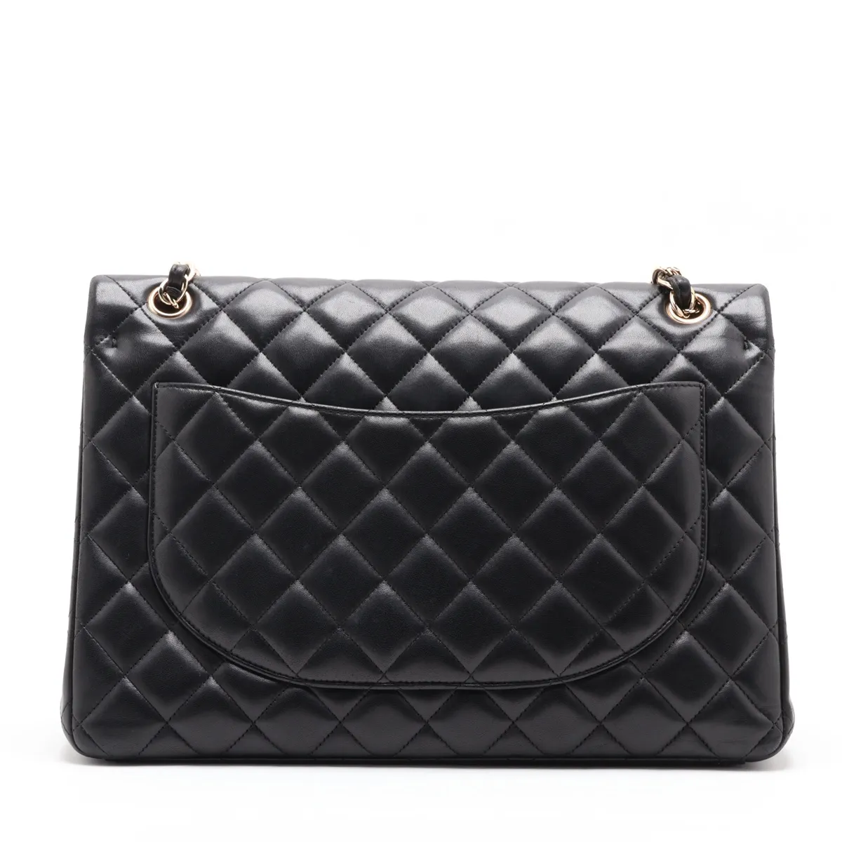Large Matelassé 34 Maxi Lambskin Double Flap Double Chain Bag, Black with Gold Hardware, 16283785, Serial Number 16-series, A58601 — view 2
