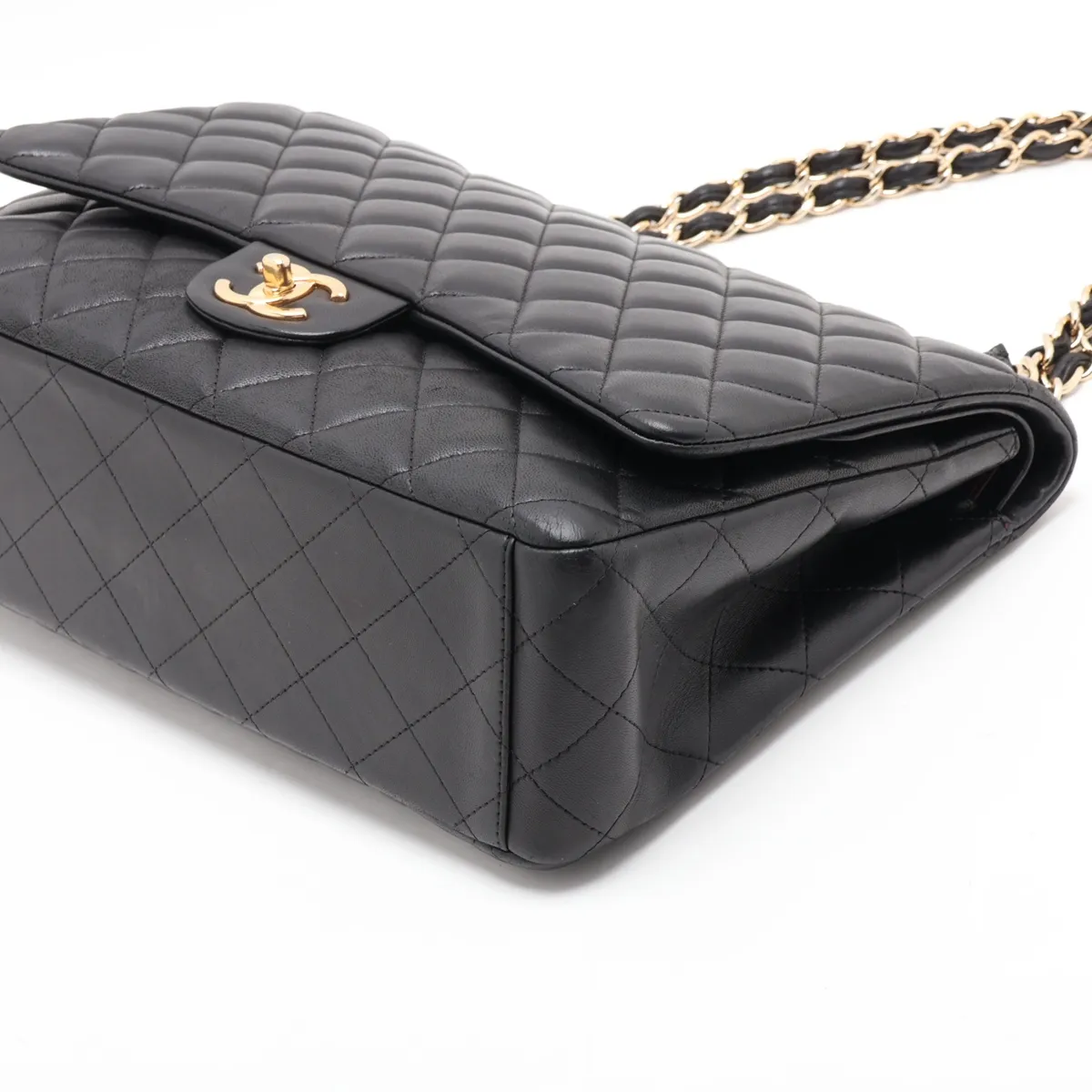 Large Matelassé 34 Maxi Lambskin Double Flap Double Chain Bag, Black with Gold Hardware, 16283785, Serial Number 16-series, A58601 — view 3