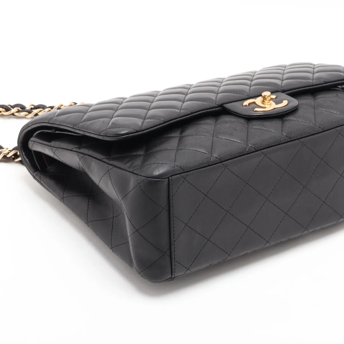 Large Matelassé 34 Maxi Lambskin Double Flap Double Chain Bag, Black with Gold Hardware, 16283785, Serial Number 16-series, A58601 — view 4