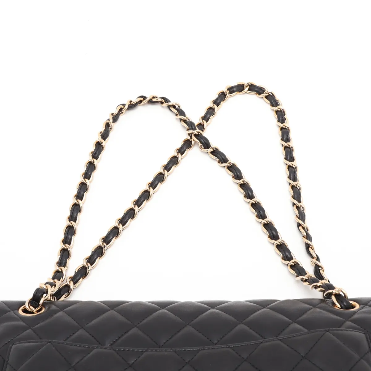 Large Matelassé 34 Maxi Lambskin Double Flap Double Chain Bag, Black with Gold Hardware, 16283785, Serial Number 16-series, A58601 — view 6