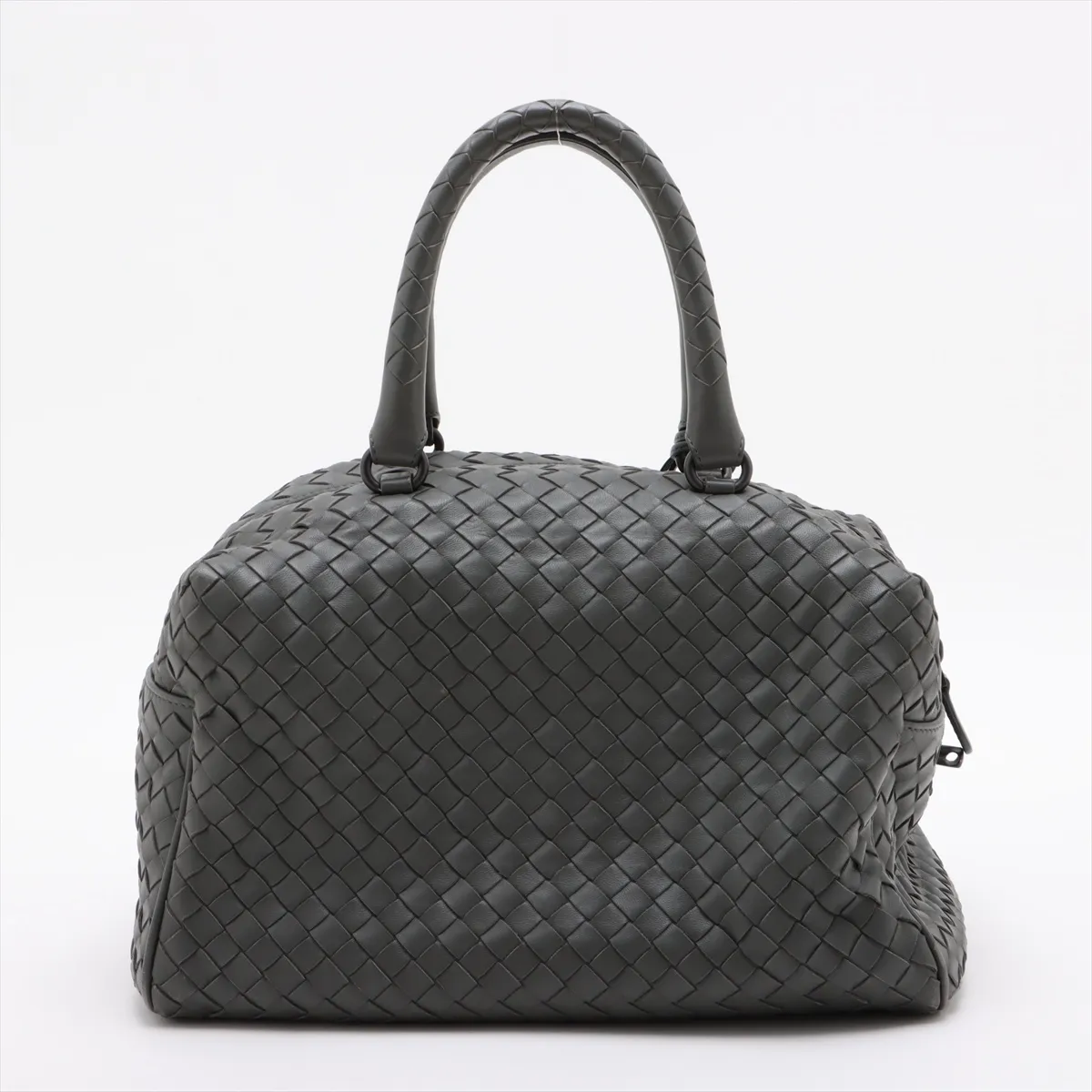 Intrecciato Leather Handbag Gray with Mirror — view 2
