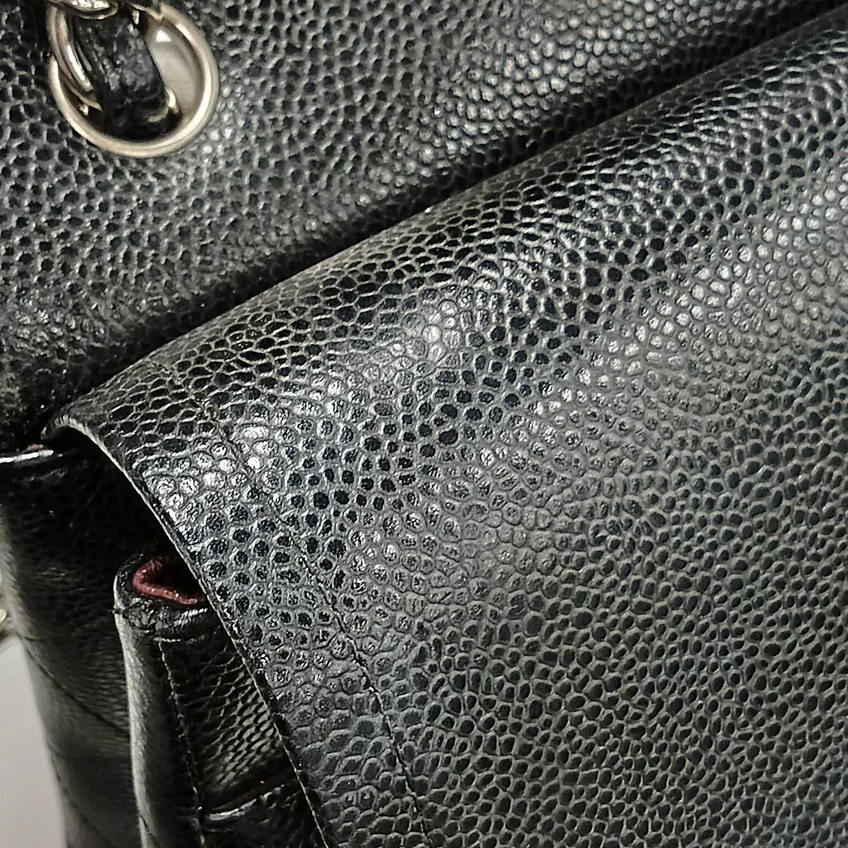 [Individually packaged] Chanel Large Matelassé 30 Caviar Skin Single Flap Double Chain Tote Bag, Black with Silver Hardware, 25146060, Serial Number , A58600 — view 13