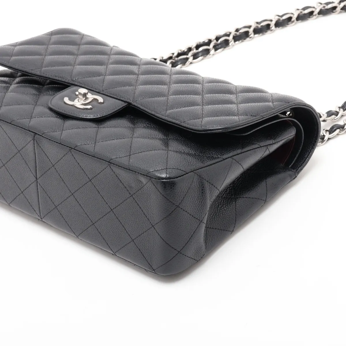 [Individually packaged] Chanel Large Matelassé 30 Caviar Skin Single Flap Double Chain Tote Bag, Black with Silver Hardware, 25146060, Serial Number , A58600 — view 3