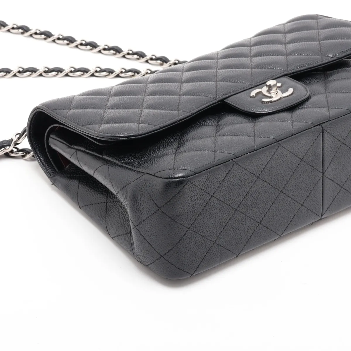 [Individually packaged] Chanel Large Matelassé 30 Caviar Skin Single Flap Double Chain Tote Bag, Black with Silver Hardware, 25146060, Serial Number , A58600 — view 4