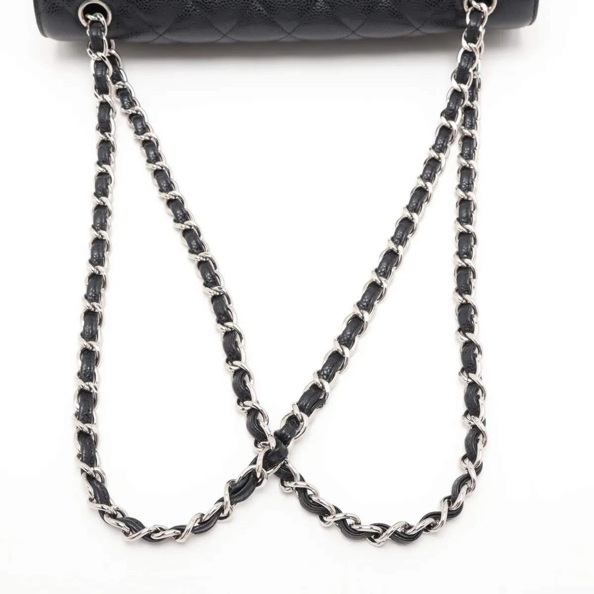 [Individually packaged] Chanel Large Matelassé 30 Caviar Skin Single Flap Double Chain Tote Bag, Black with Silver Hardware, 25146060, Serial Number , A58600 — view 5
