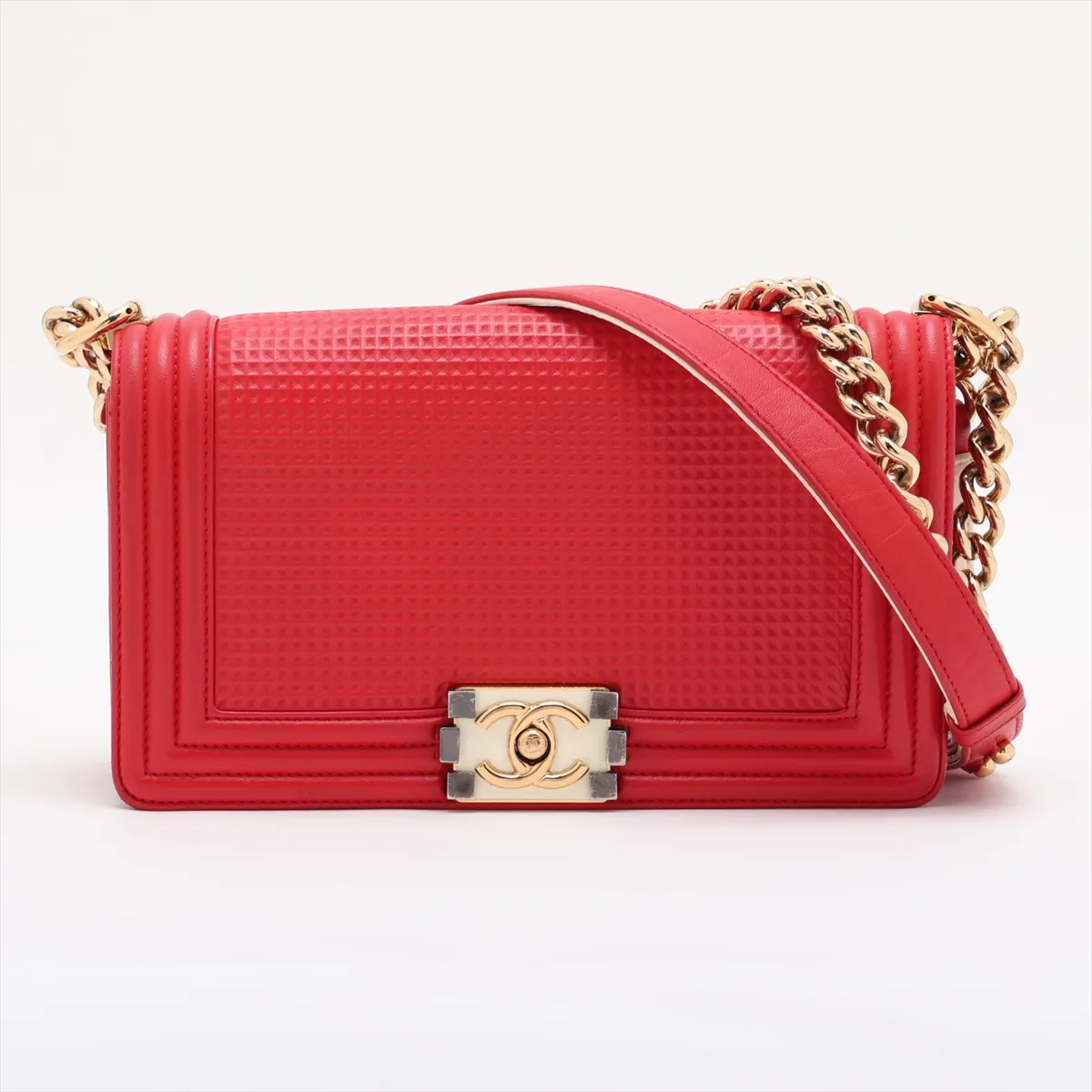 Boy Chanel 25 Leather Chain Shoulder Bag, Red with Gold Hardware, 18991032, Serial Number 18-series, A67086