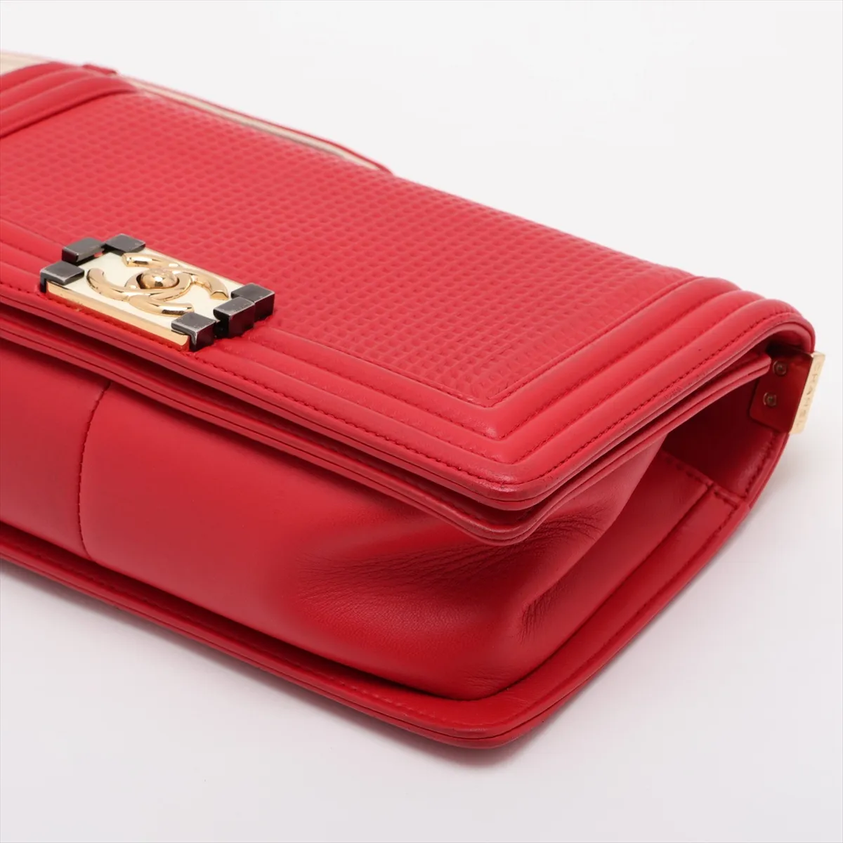 Boy Chanel 25 Leather Chain Shoulder Bag, Red with Gold Hardware, 18991032, Serial Number 18-series, A67086 — view 3
