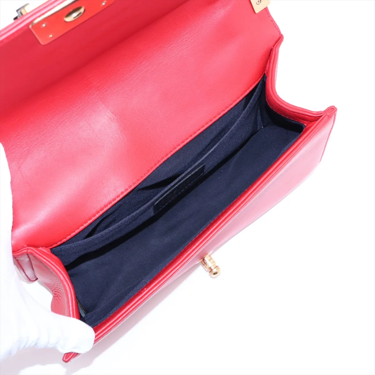 Boy Chanel 25 Leather Chain Shoulder Bag, Red with Gold Hardware, 18991032, Serial Number 18-series, A67086 — view 7