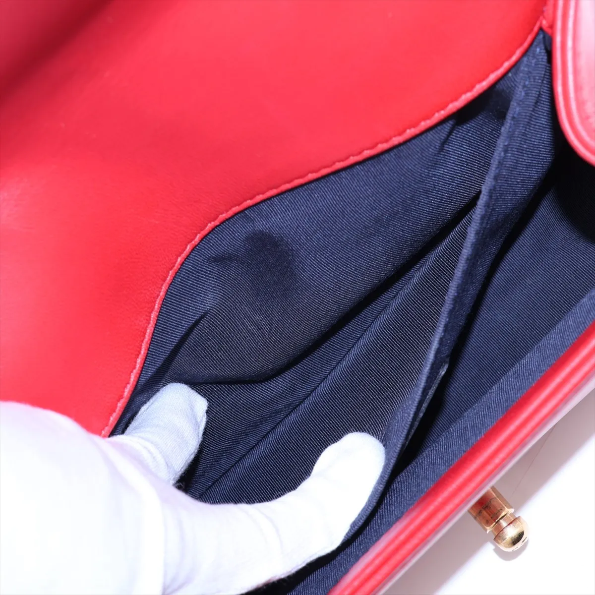 Boy Chanel 25 Leather Chain Shoulder Bag, Red with Gold Hardware, 18991032, Serial Number 18-series, A67086 — view 8