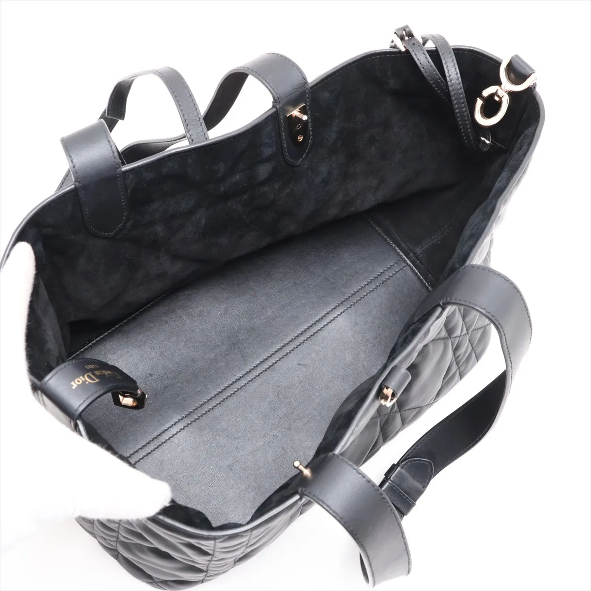 Macro Cannage Toujours Leather Handbag, Black — view 7