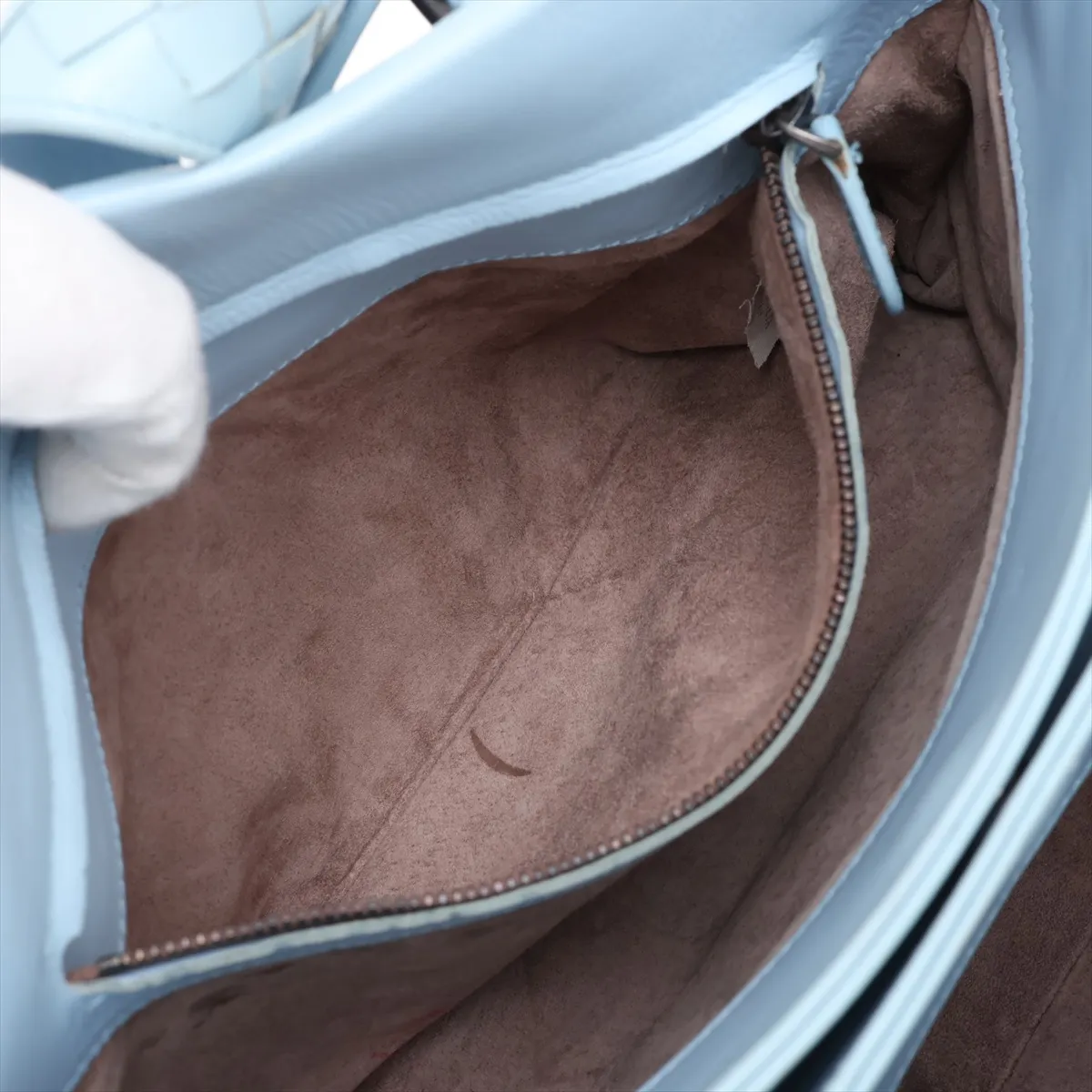 Intrecciato Roma Leather 2-Way Handbag, Blue — view 11
