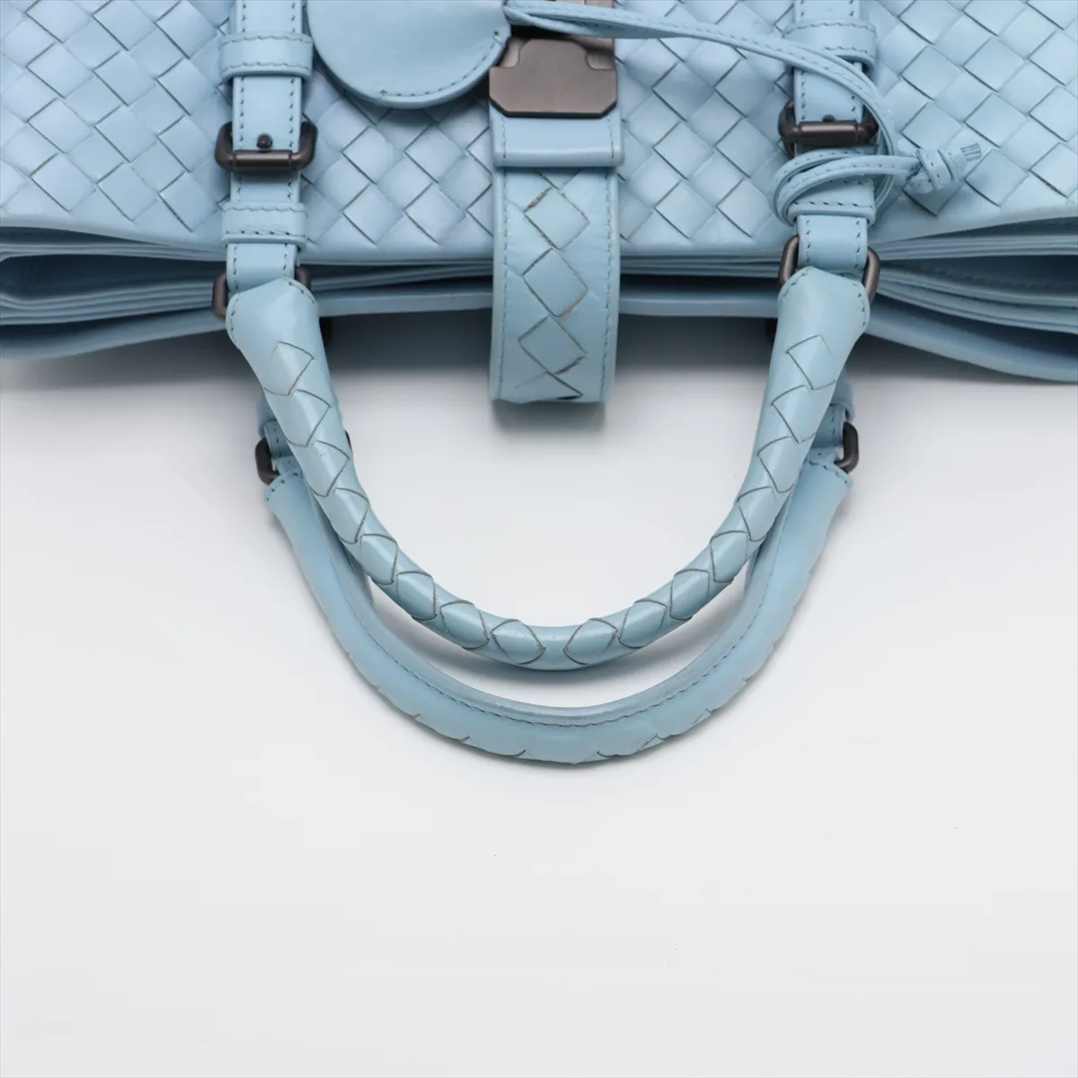 Intrecciato Roma Leather 2-Way Handbag, Blue — view 5