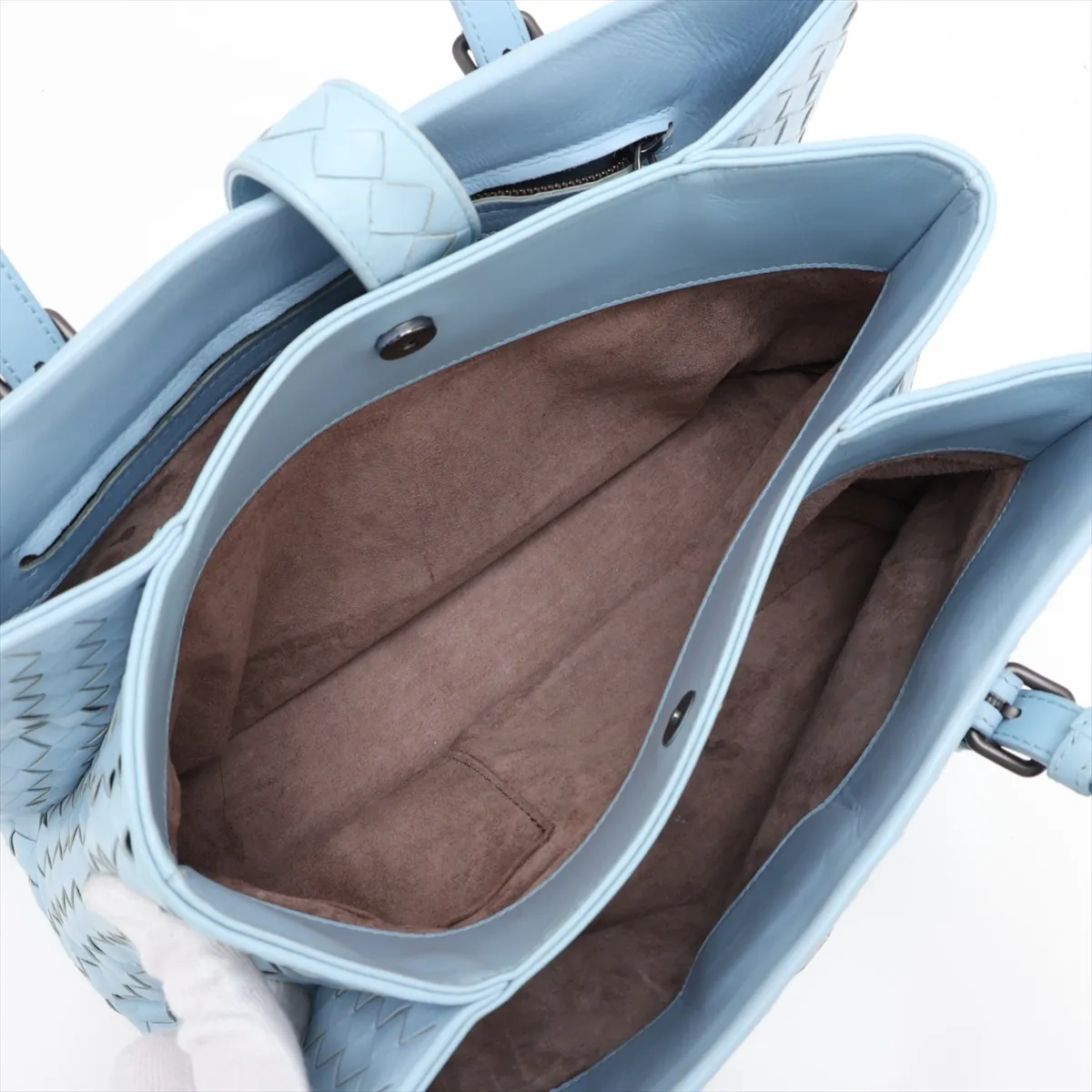 Intrecciato Roma Leather 2-Way Handbag, Blue — view 10