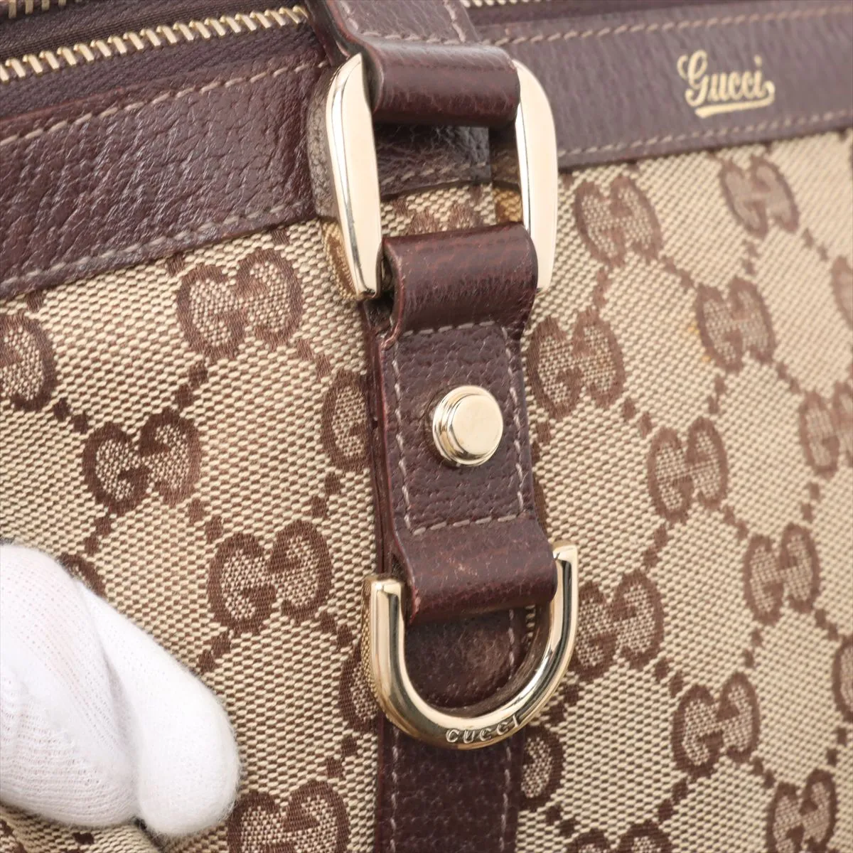 GG canvas x leather handbag beige x brown 141471 — view 10