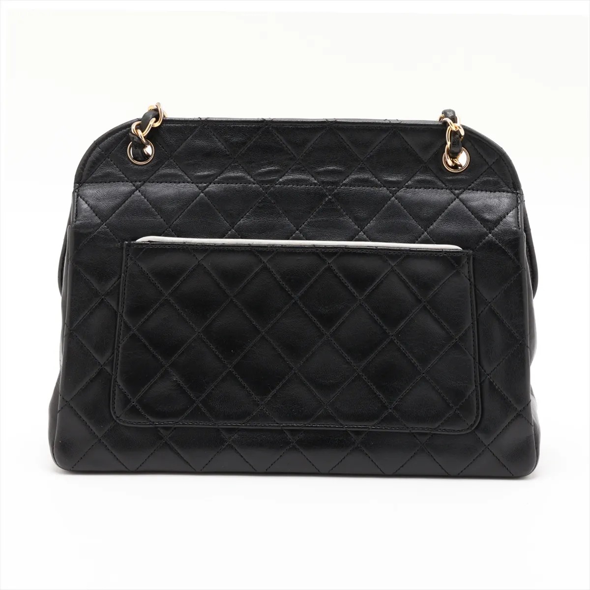 Matelassé Lambskin Chain Shoulder Bag, Black with Gold Hardware — view 2