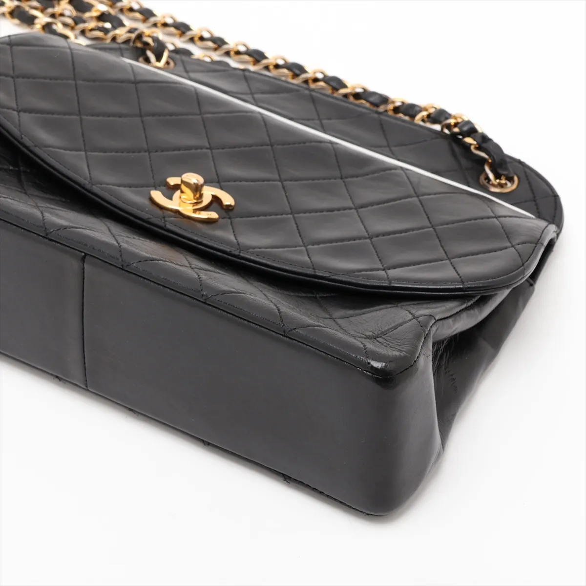 Matelassé Lambskin Chain Shoulder Bag, Black with Gold Hardware — view 3