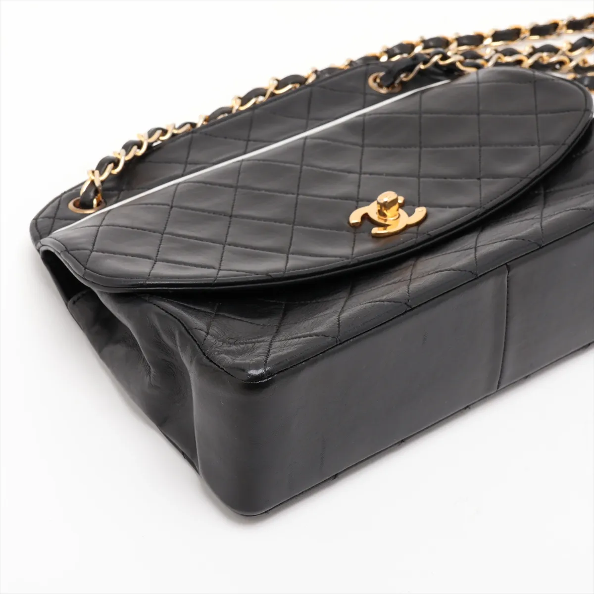 Matelassé Lambskin Chain Shoulder Bag, Black with Gold Hardware — view 4