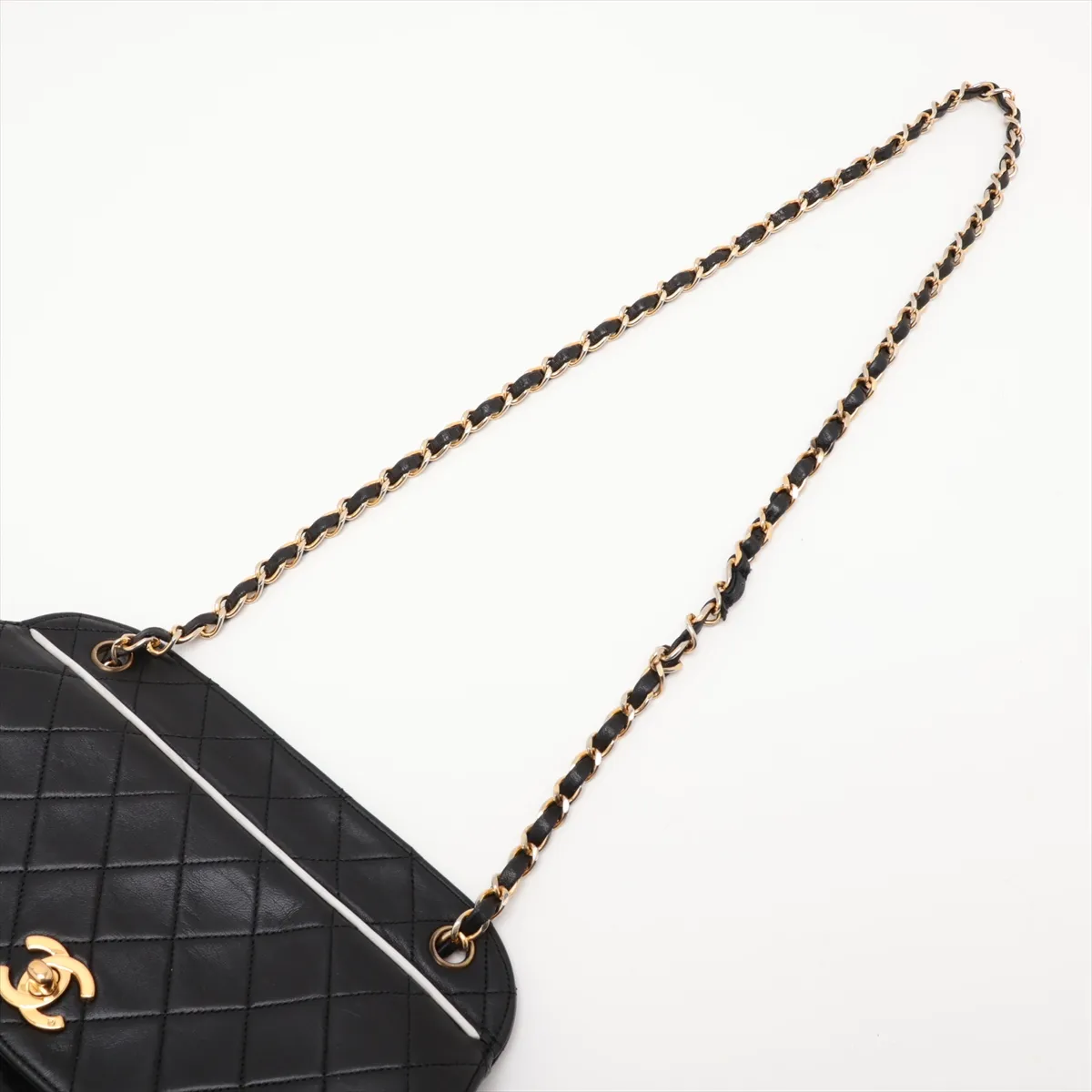 Matelassé Lambskin Chain Shoulder Bag, Black with Gold Hardware — view 5