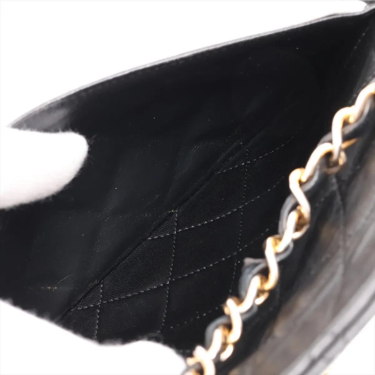 Matelassé Lambskin Chain Shoulder Bag, Black with Gold Hardware — view 8
