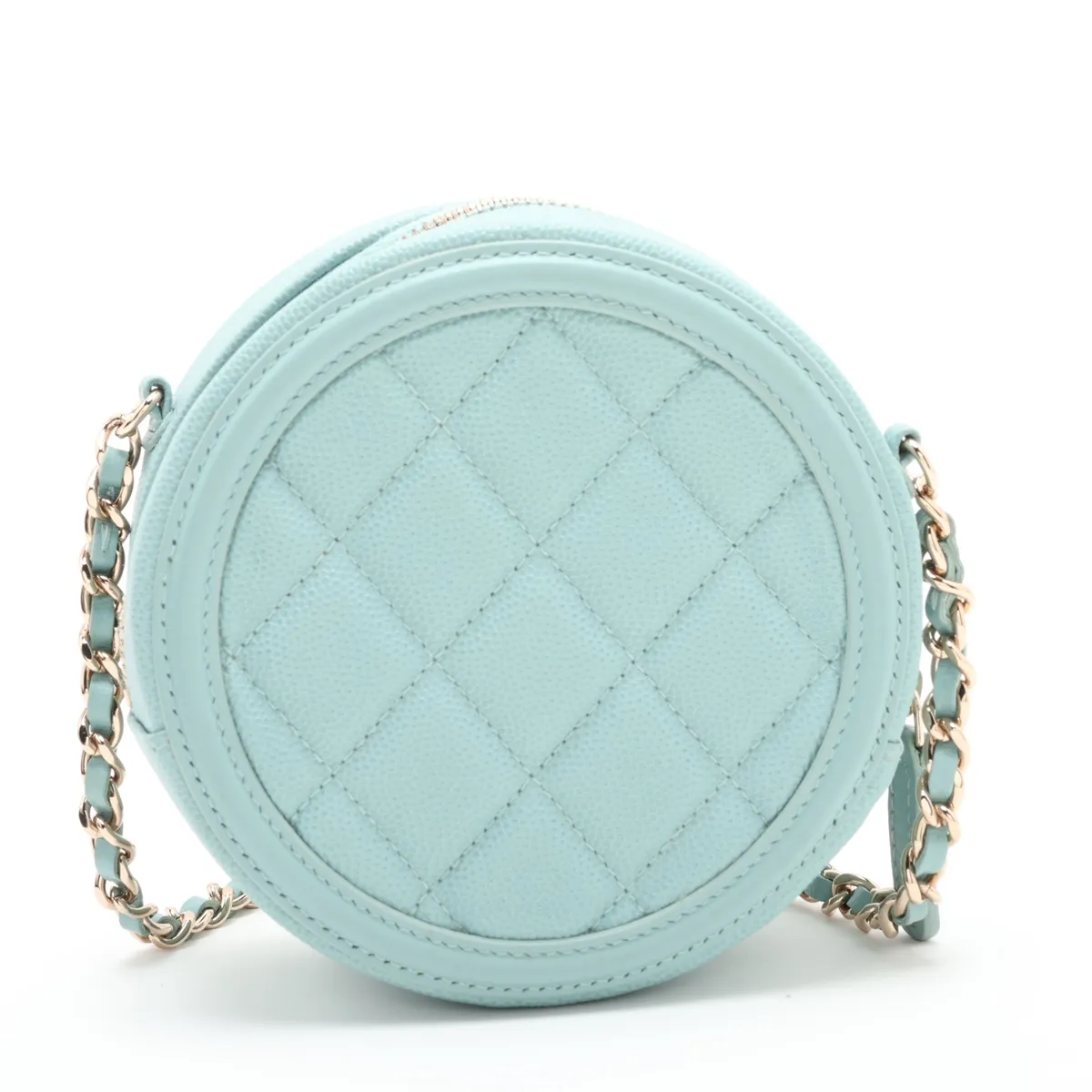 CC Filigree Caviar Skin Chain Shoulder Bag, Round, Blue, Gold Hardware, 29147412, Serial Number 29 — view 2