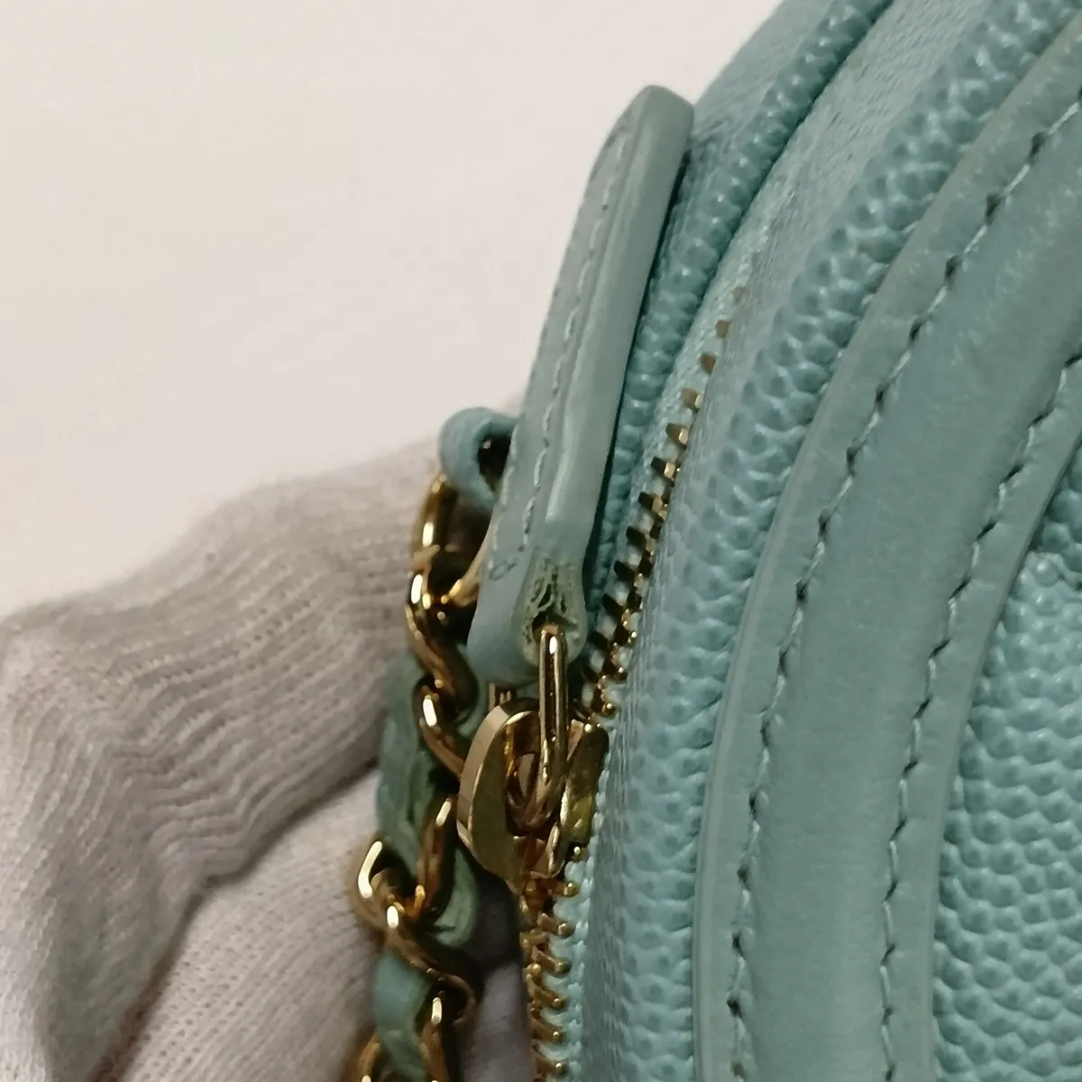 CC Filigree Caviar Skin Chain Shoulder Bag, Round, Blue, Gold Hardware, 29147412, Serial Number 29 — view 11