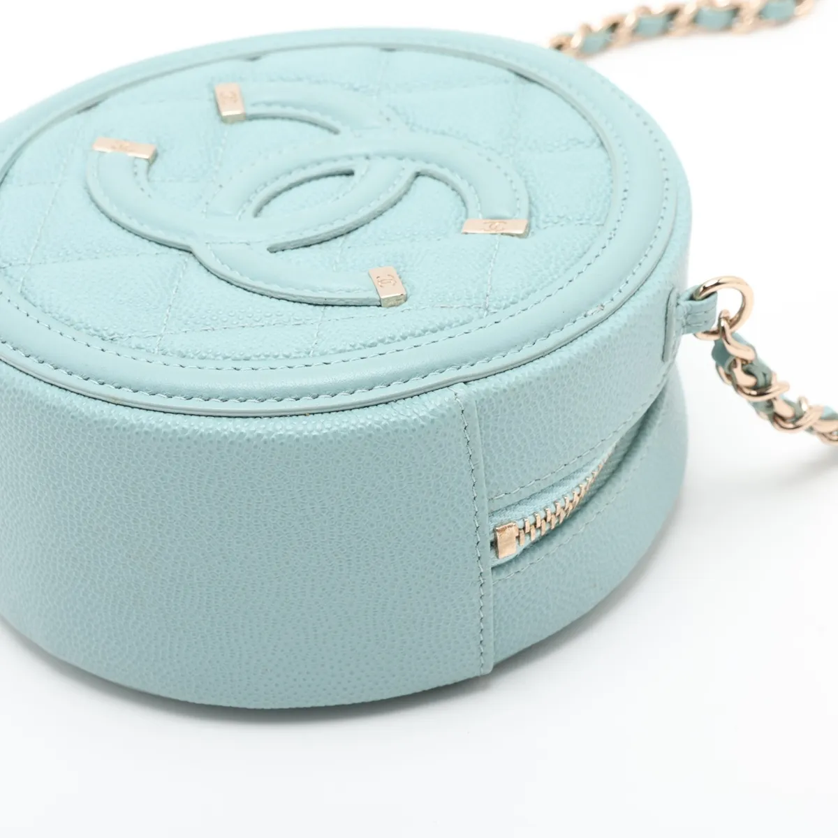 CC Filigree Caviar Skin Chain Shoulder Bag, Round, Blue, Gold Hardware, 29147412, Serial Number 29 — view 3