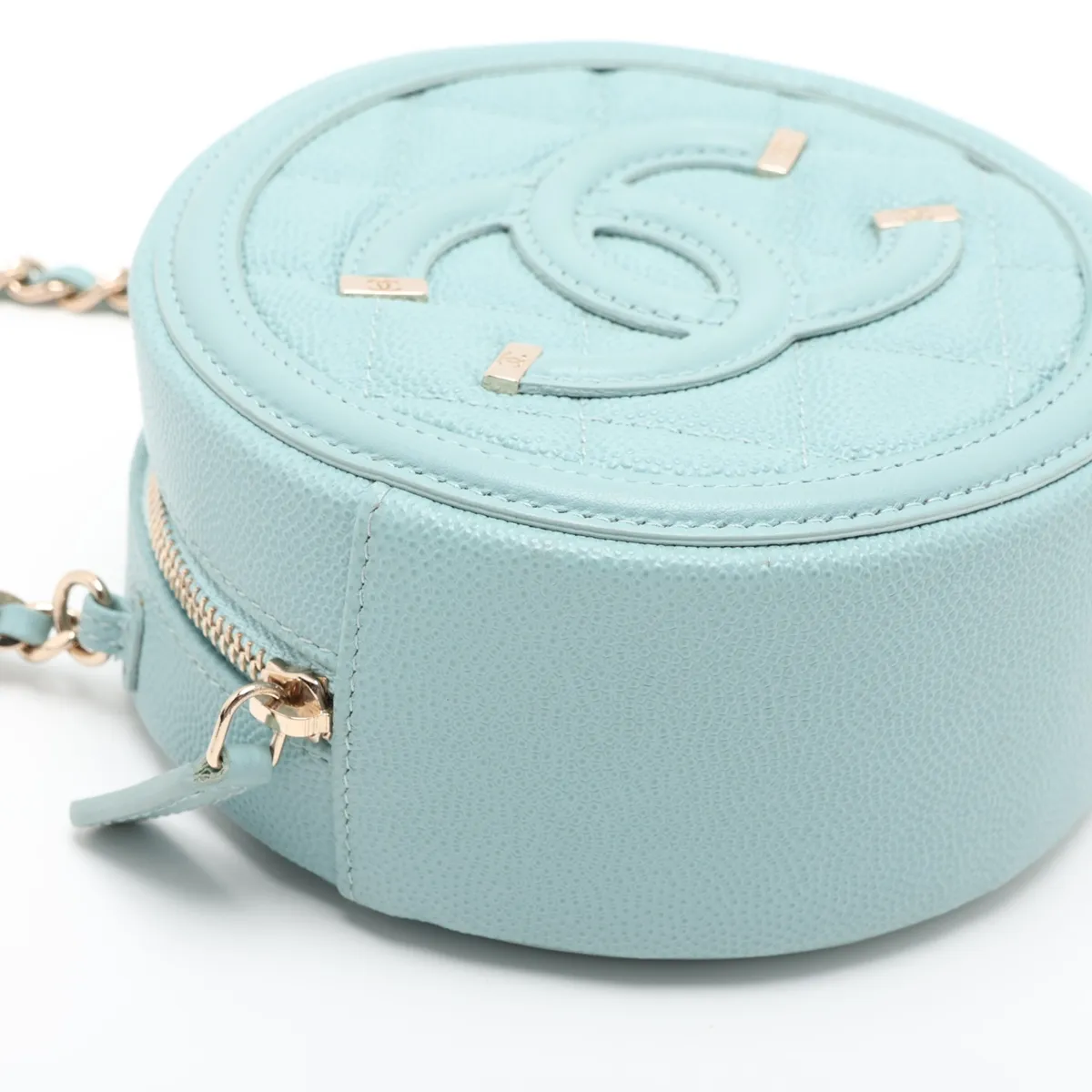 CC Filigree Caviar Skin Chain Shoulder Bag, Round, Blue, Gold Hardware, 29147412, Serial Number 29 — view 4